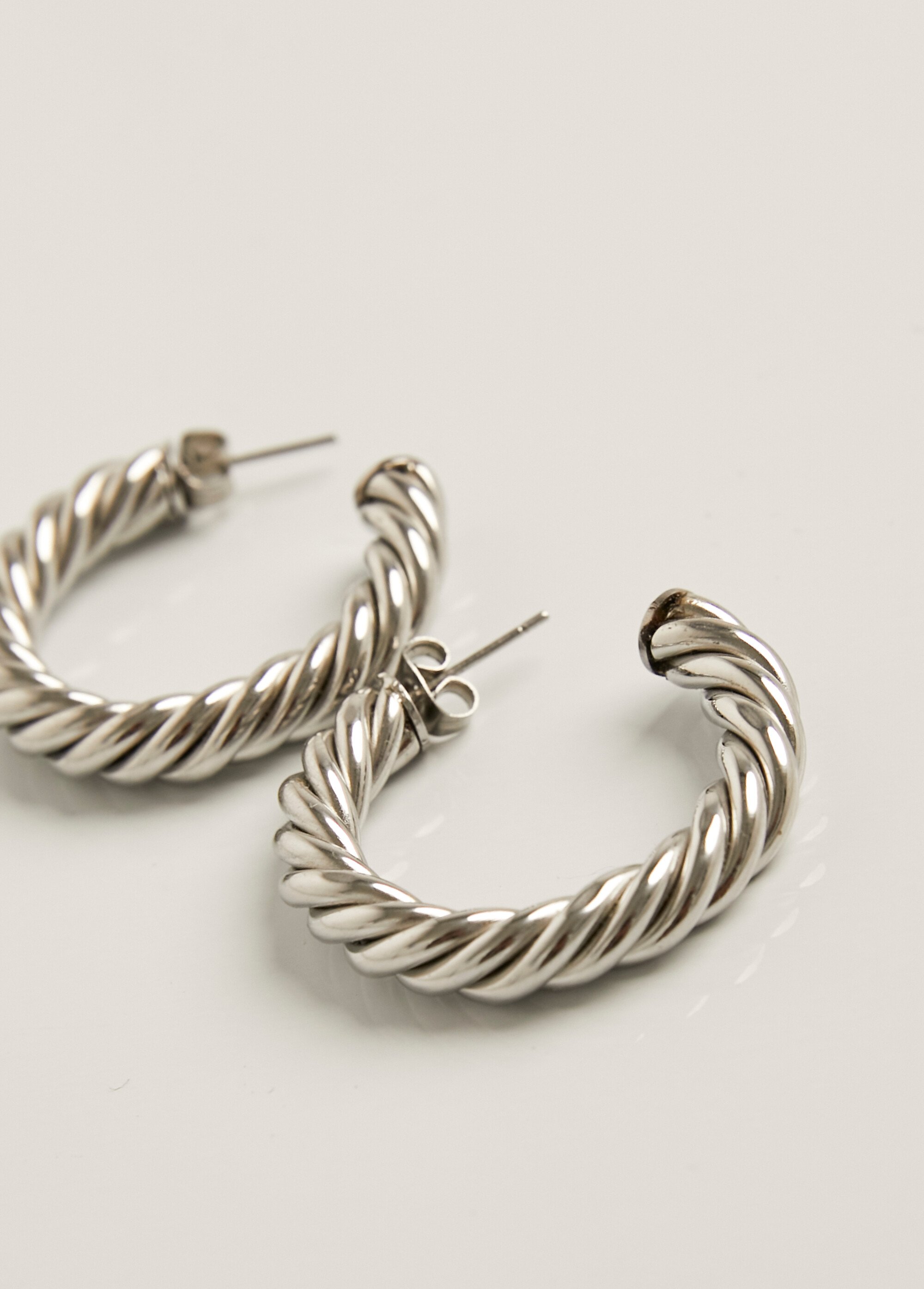 Boucles d'oreille créoles torsades acier Argenté AE-BOCREOTOR DE2