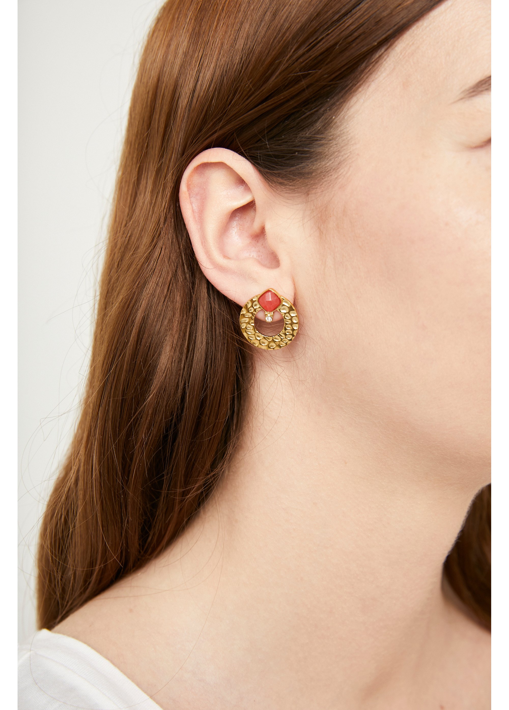 Boucles D'oreilles Fantaisie Dorées Avec Pierres Résine Et Strass - Sans Nickel - Neuf Avec étiquettes