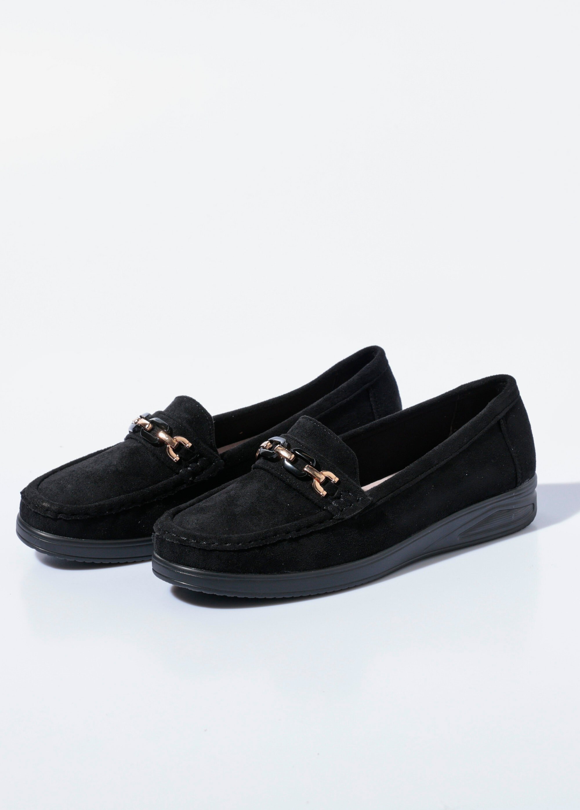 Mocassins compensés souples en suédine Femme Noir SEA5439 DE1
