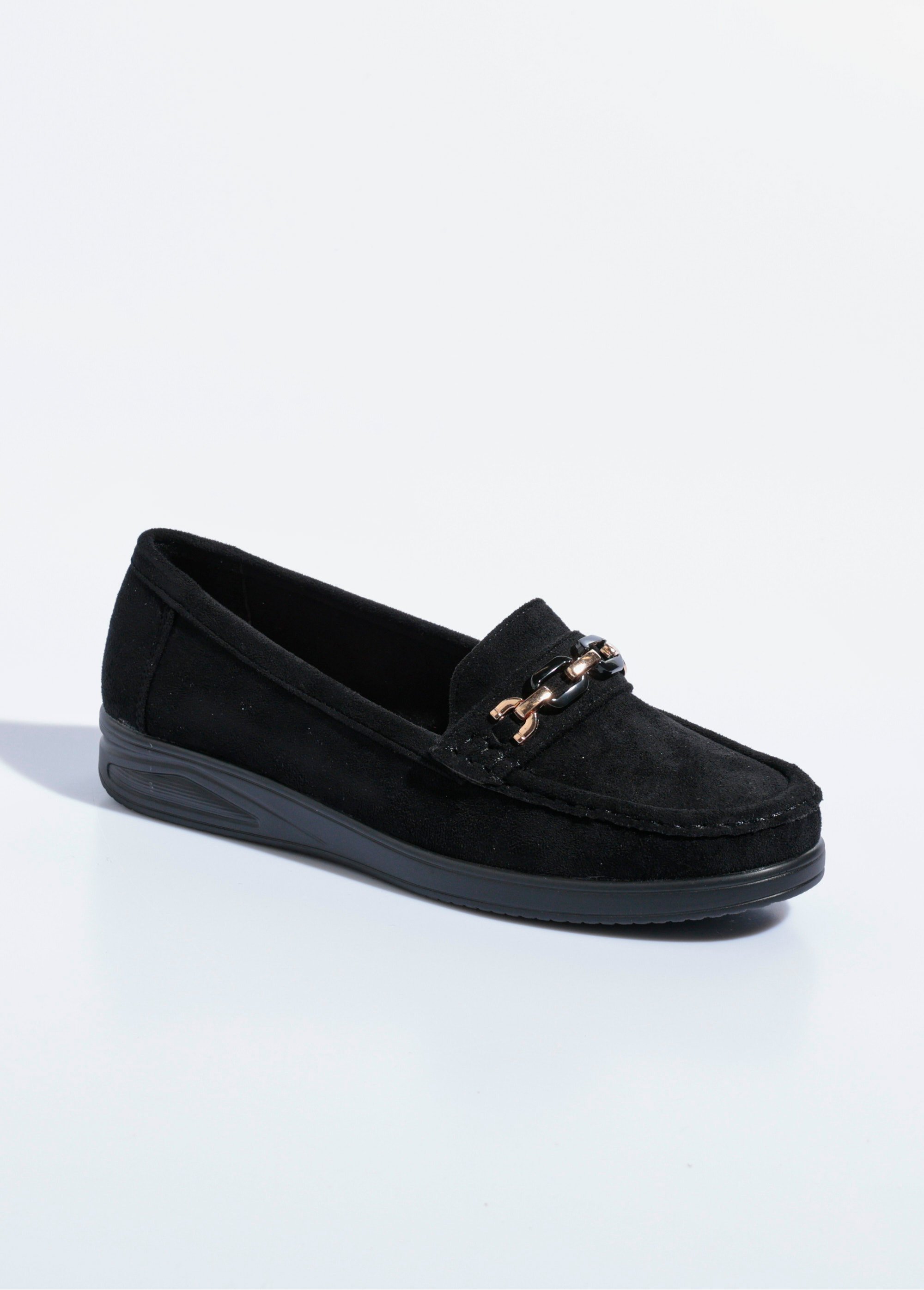 Mocassins compensés souples en suédine Femme Noir SEA5439 FA1