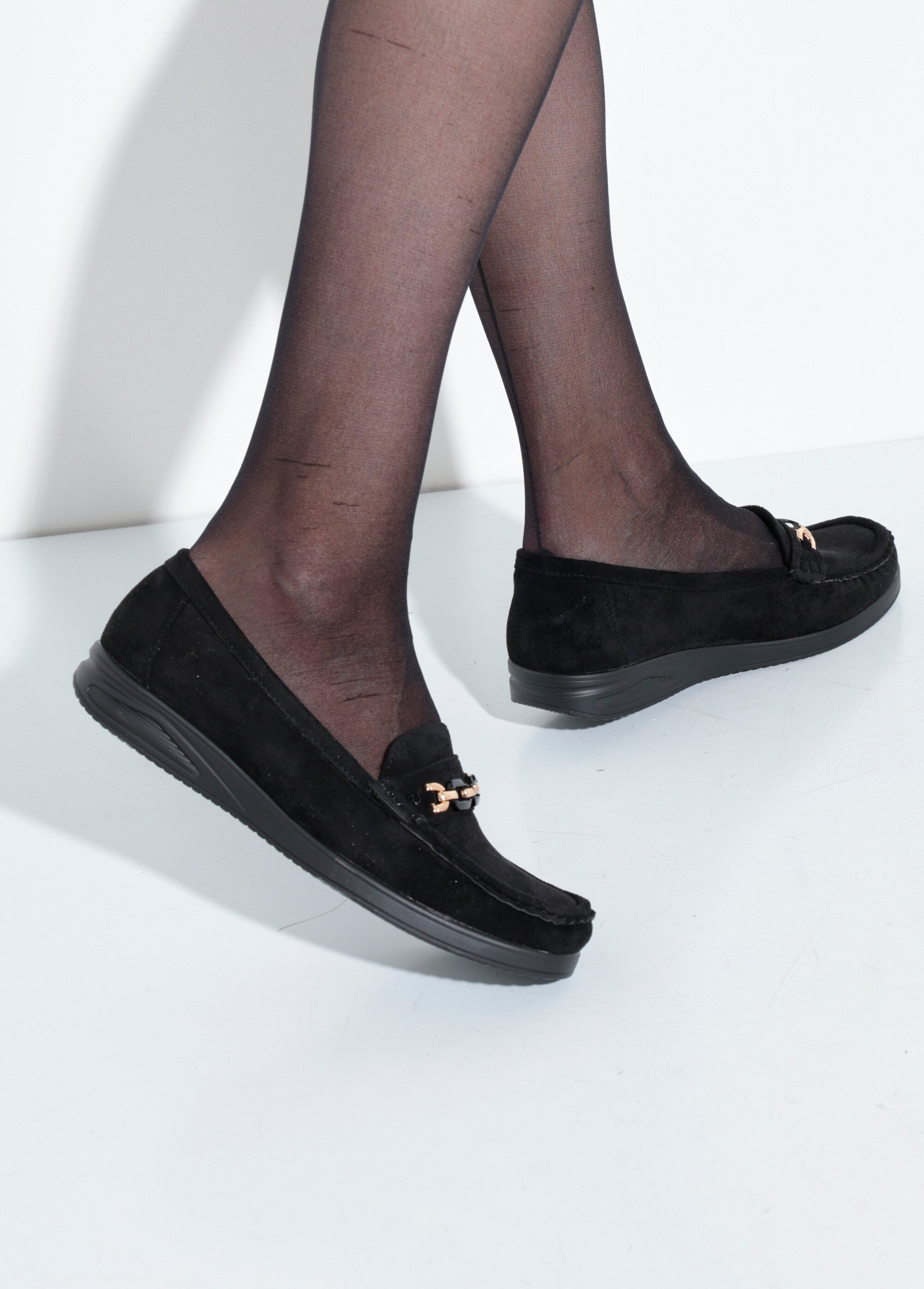Mocassins compensés souples en suédine Femme Noir SEA5439 SI1
