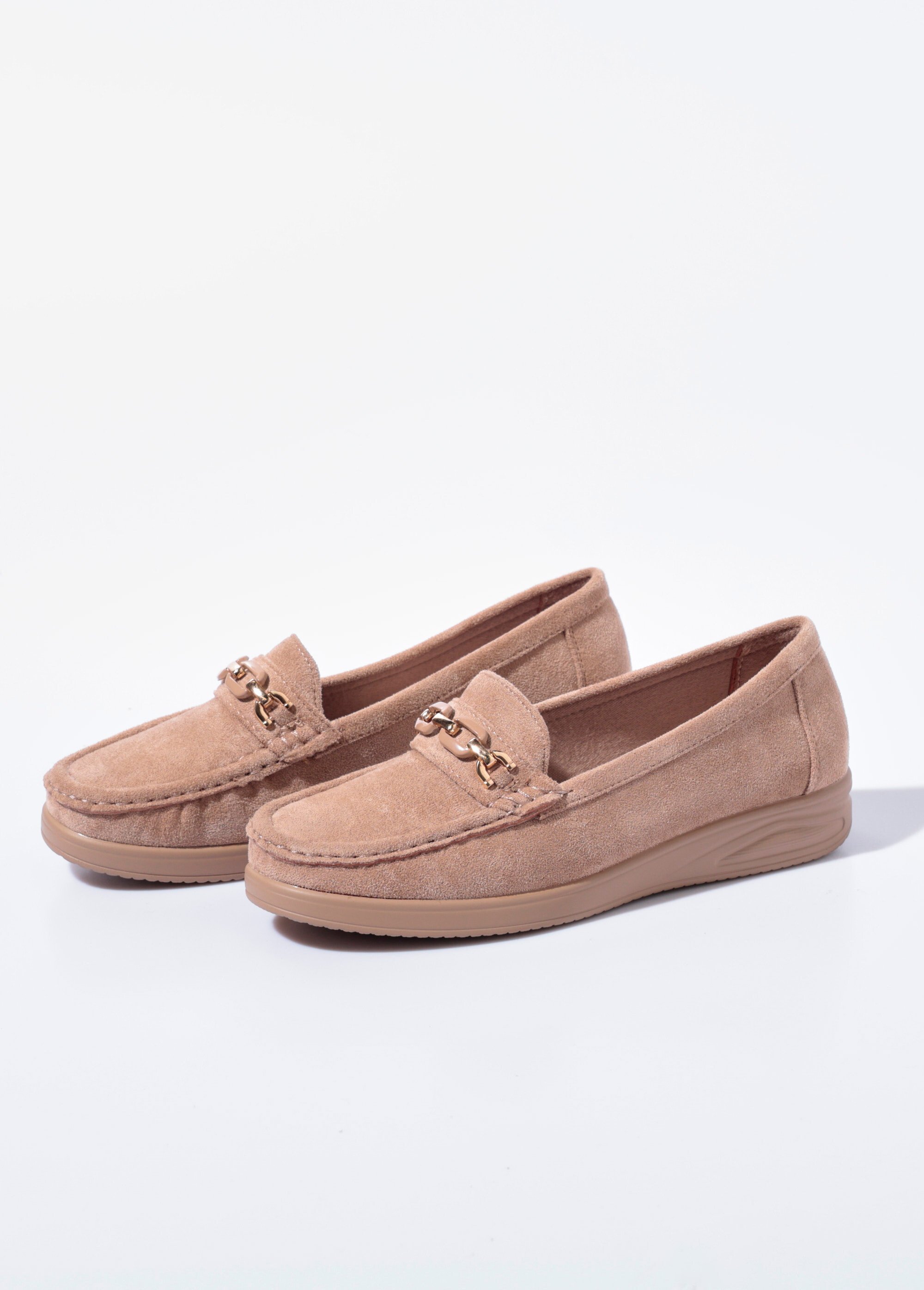 Mocassins compensés souples en suédine Femme Beige SEA5439 DE1