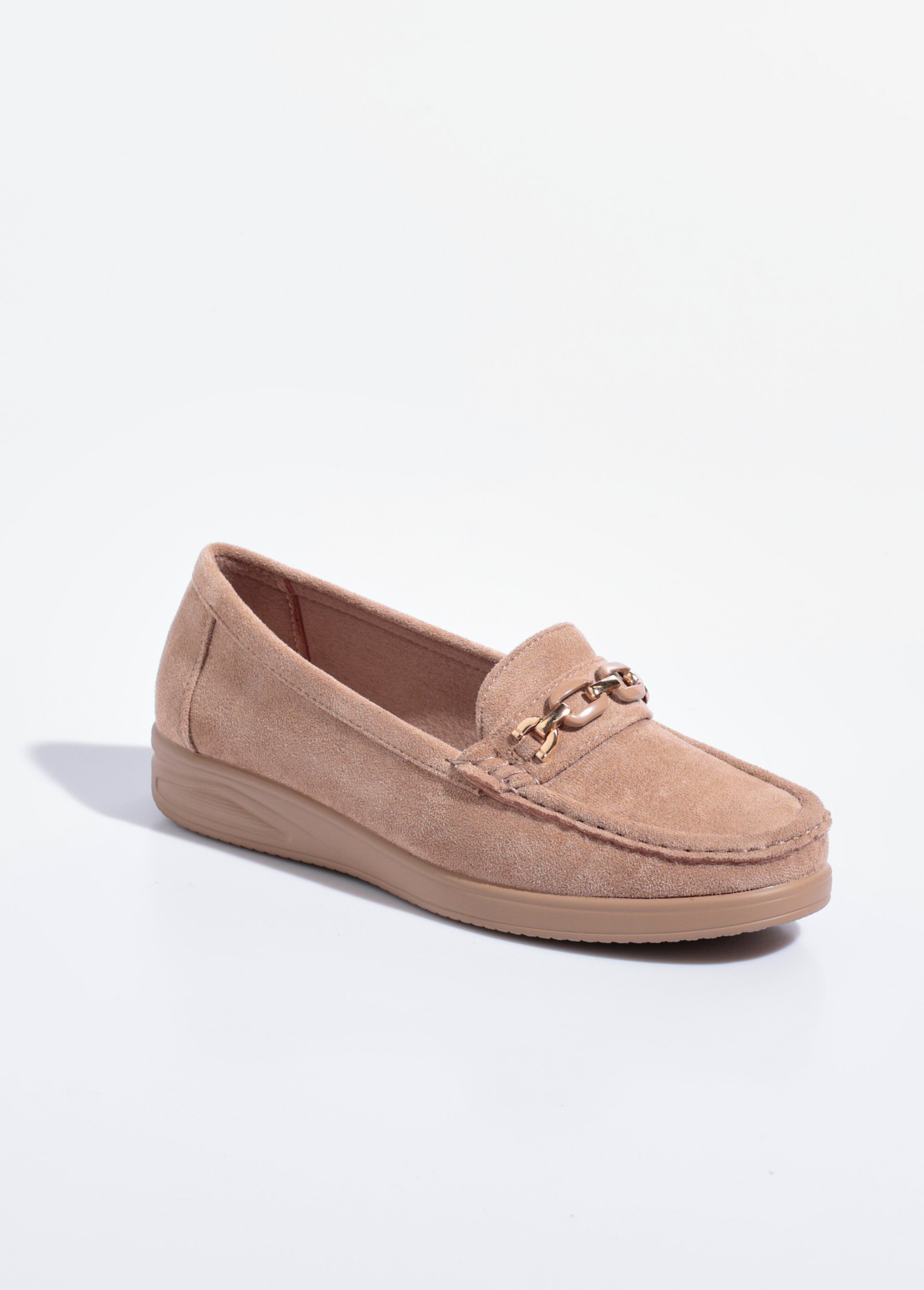 Mocassins compensés souples en suédine Femme Beige SEA5439 FA1