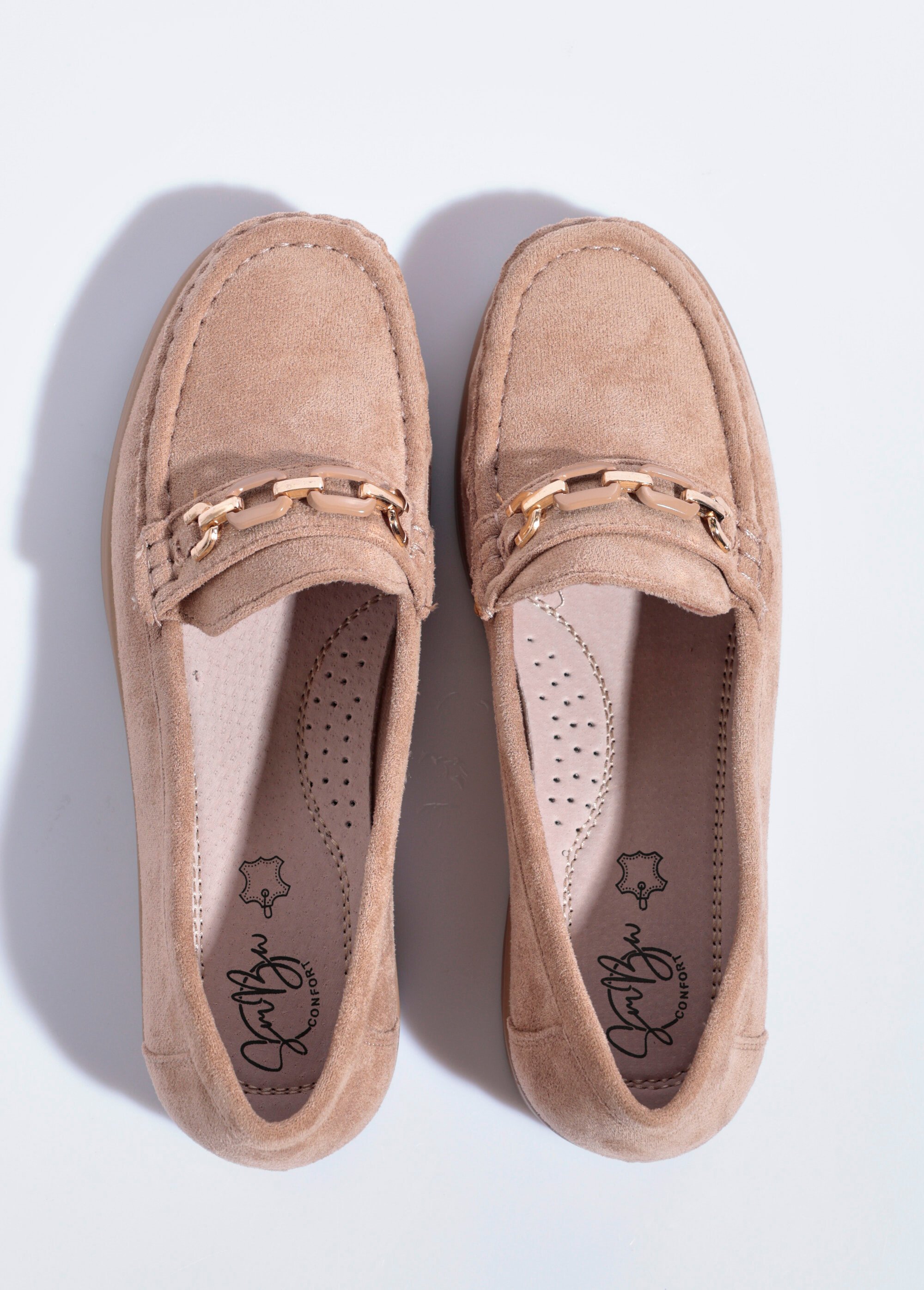Mocassins compensés souples en suédine Femme Beige SEA5439 OV1