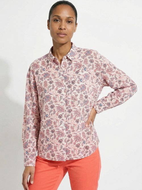 Chemisier boutonné long imprimé fleuri fluide Femme Blanc CAMILIA FA1