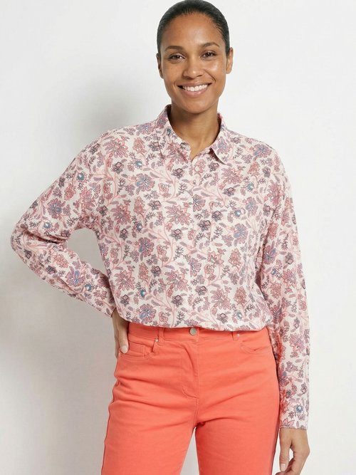 Chemisier boutonné long imprimé fleuri fluide Femme Blanc CAMILIA MV1