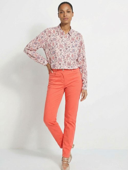 Chemisier boutonné long imprimé fleuri fluide Femme Blanc CAMILIA SF1