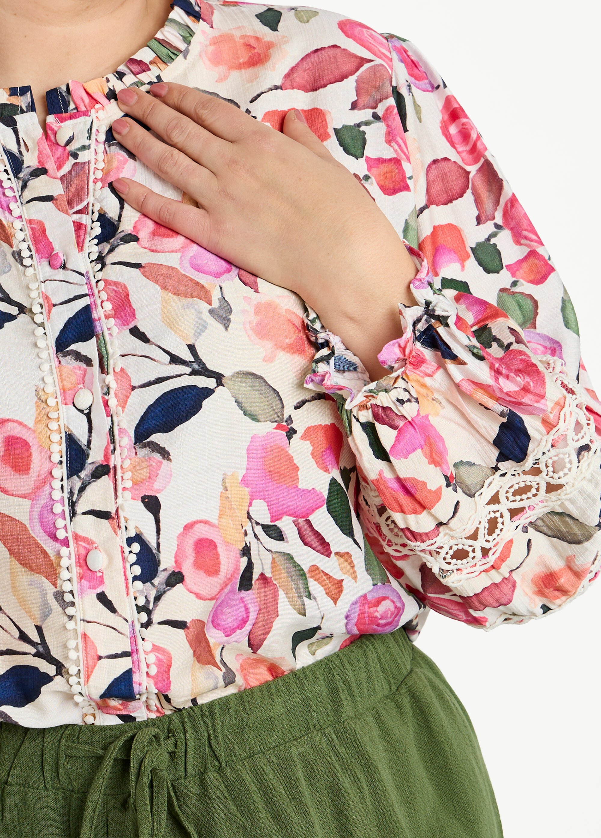 Chemisier détails macramé, motif fleurs Femme Grande Taille Rose MA-M1105-2288 DE1