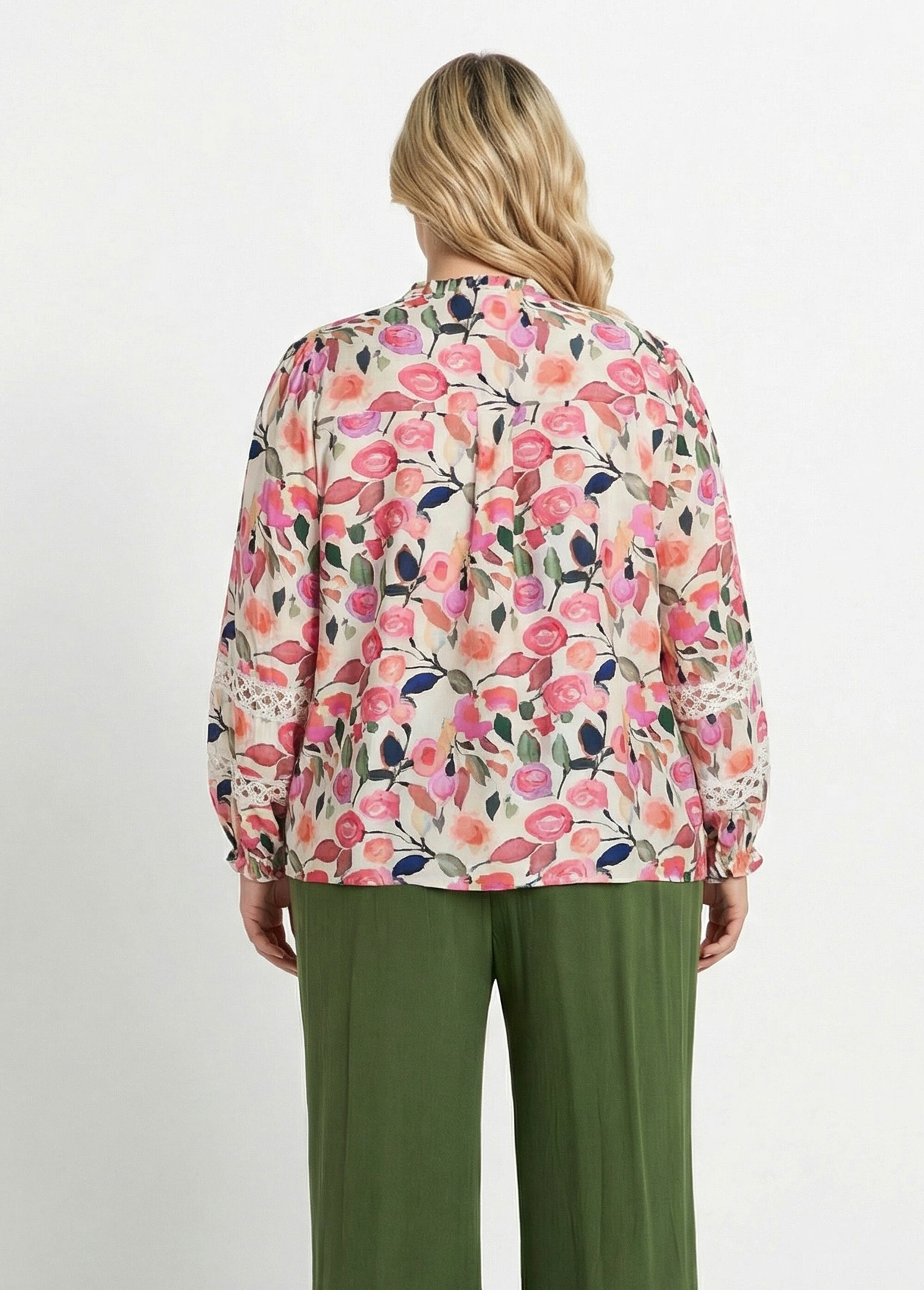 Chemisier détails macramé, motif fleurs Femme Grande Taille Rose MA-M1105-2288 DO1