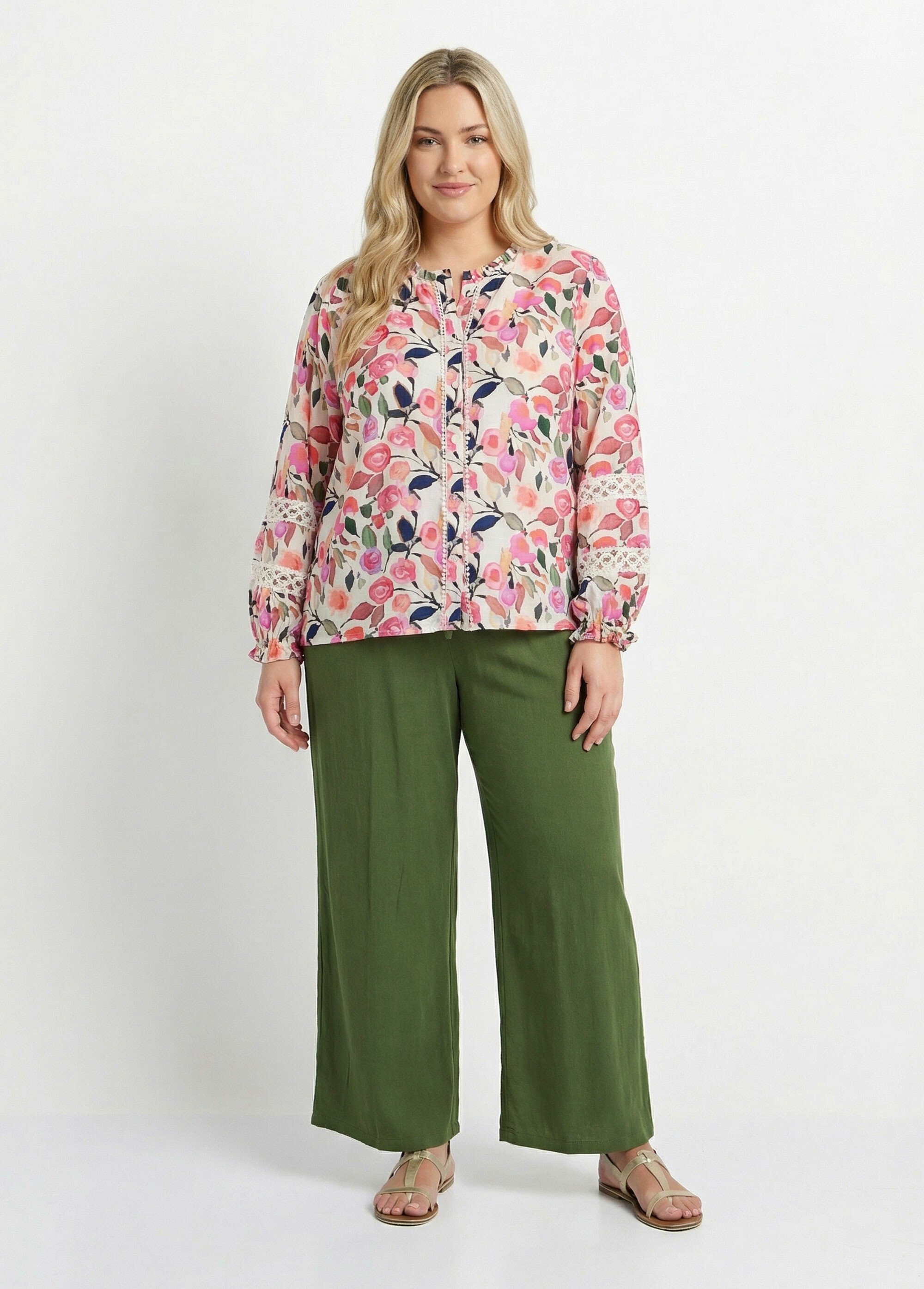 Chemisier détails macramé, motif fleurs Femme Grande Taille Rose MA-M1105-2288 SF1