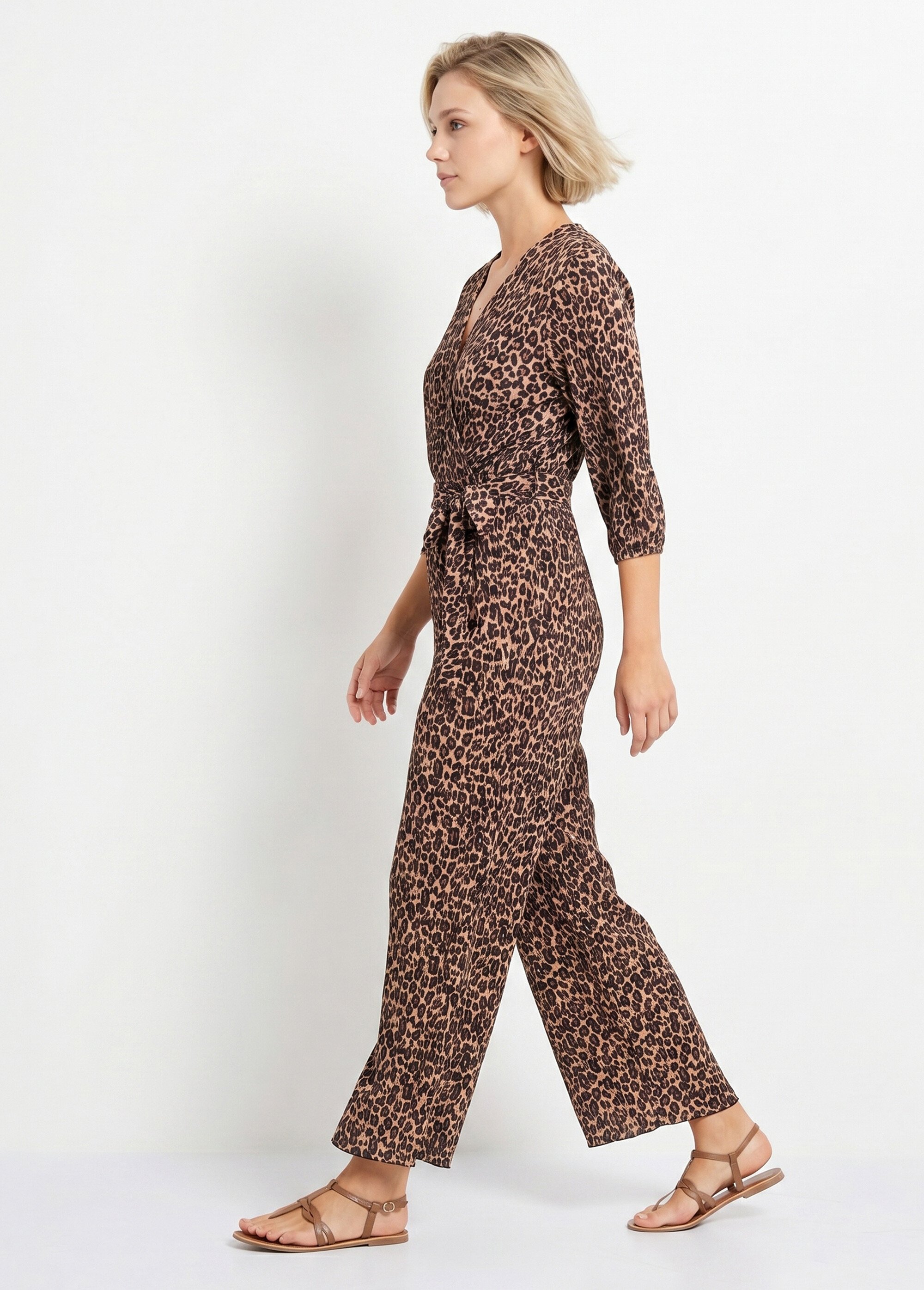 Combinaison plissée imprimé léopard Femme Marron ZA-COMPLILEO DR1