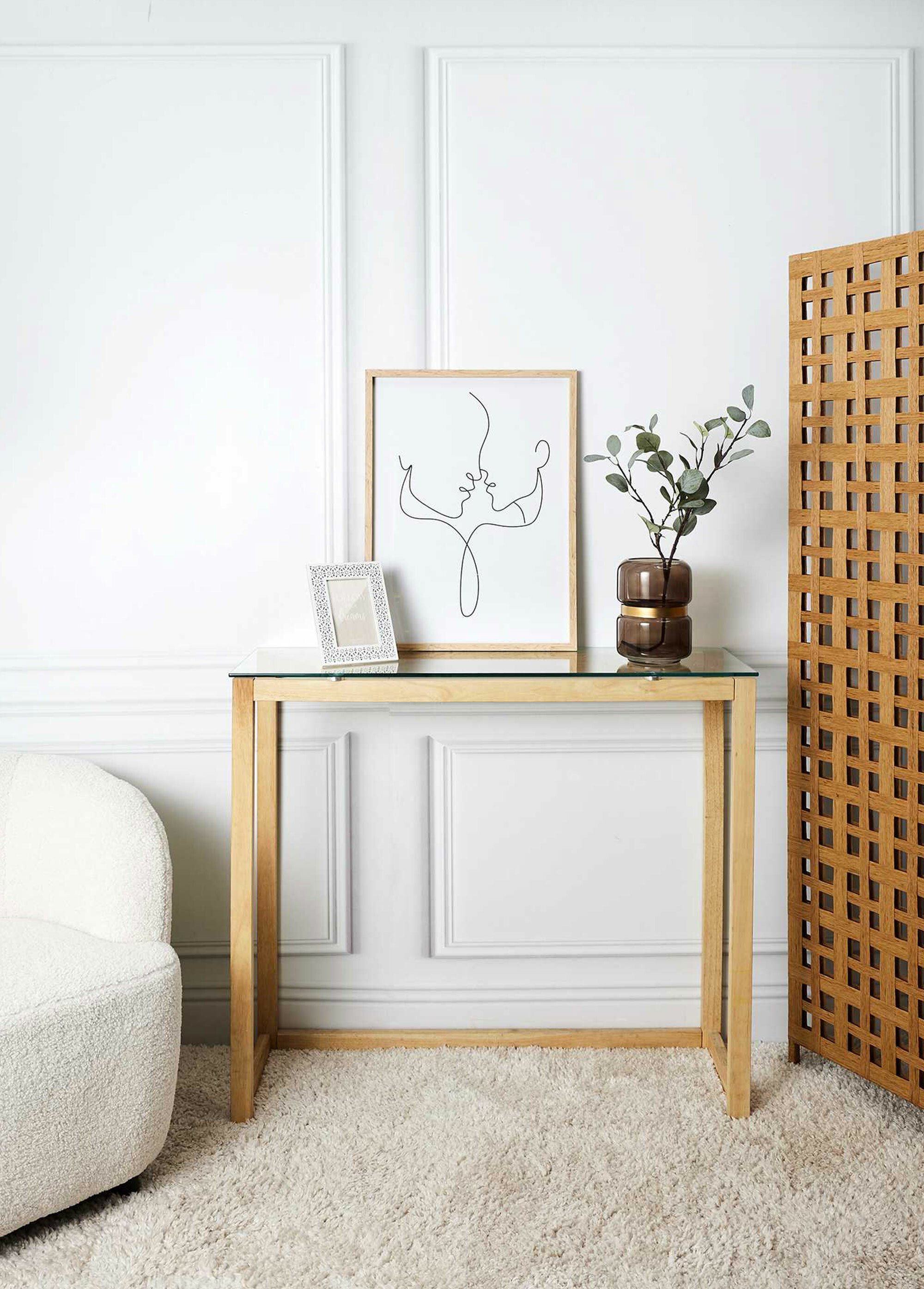 Console élégante verre, piètement bois TRANSPARENT ET MARRON CMP-HD3803 SI1