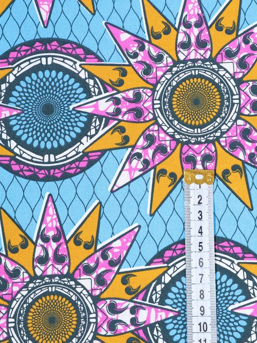 Coupon tissu ethnique Wax B1, 3x1,5m BLEU COT48910 DE1