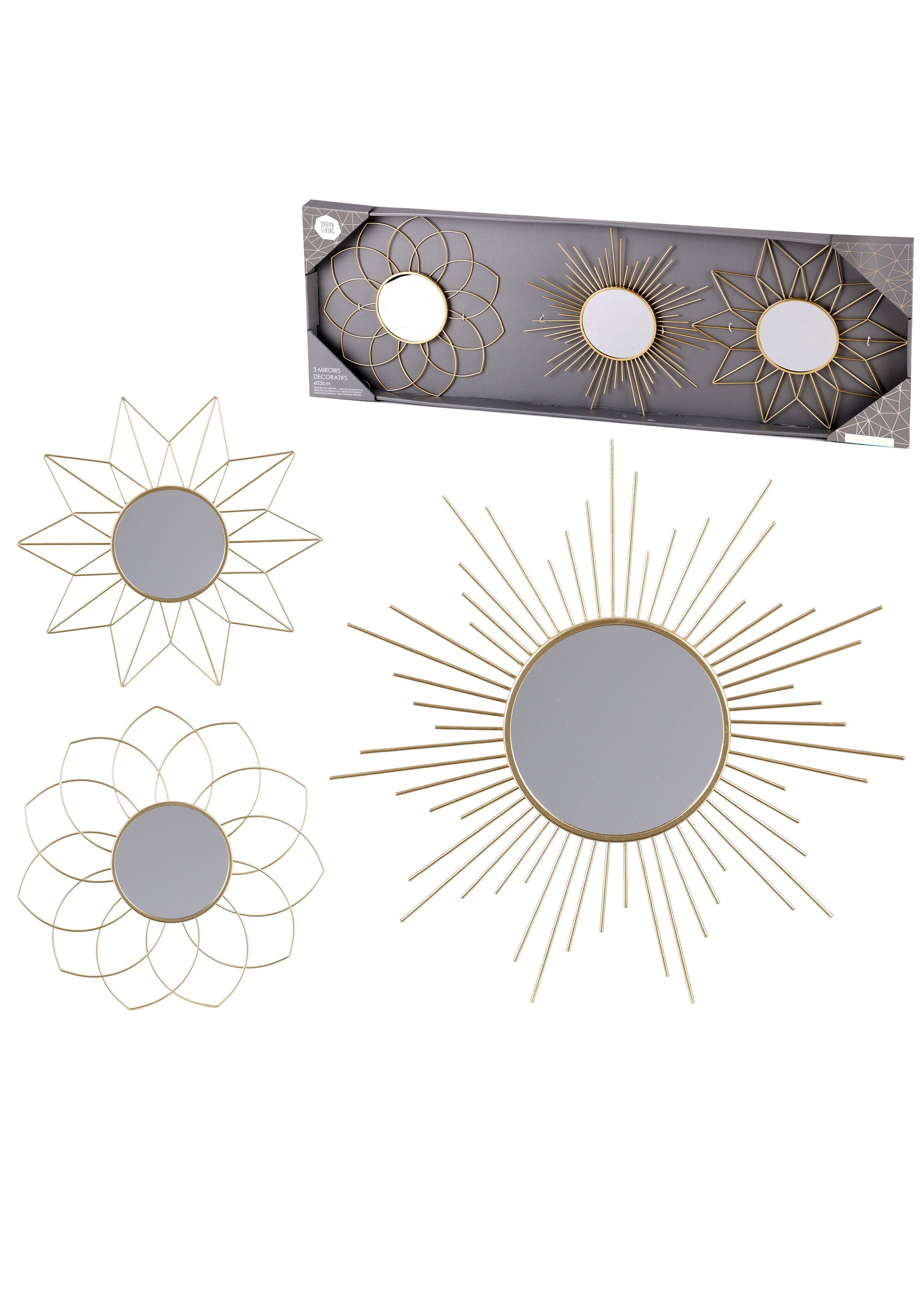 Le set de 3 miroirs en métal Jaune FOR811 FA1