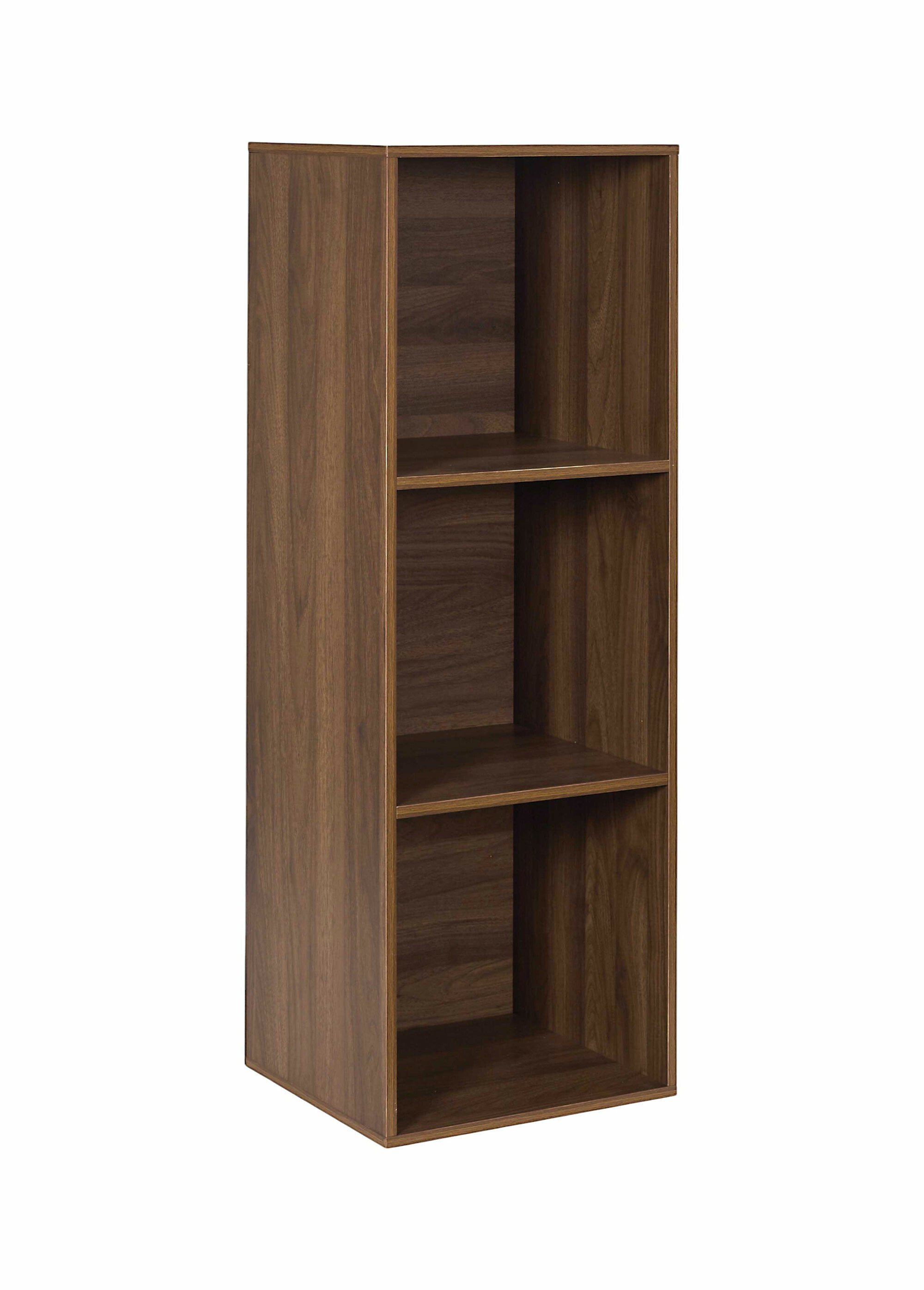 Meuble 3 cases en bois foncé rainuré