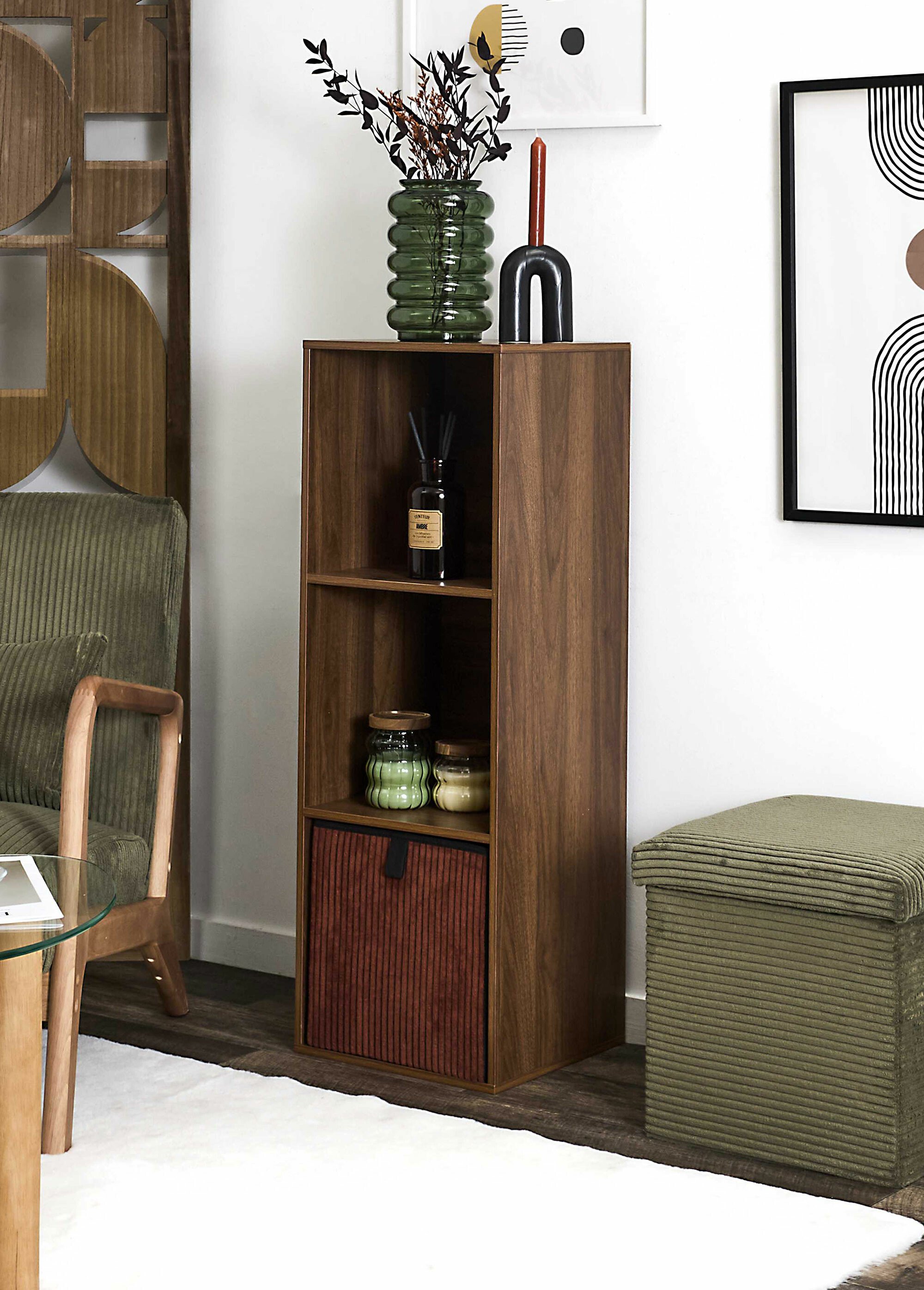 Meuble 3 cases en bois foncé rainuré MARRON CMP-HD0580 SI1