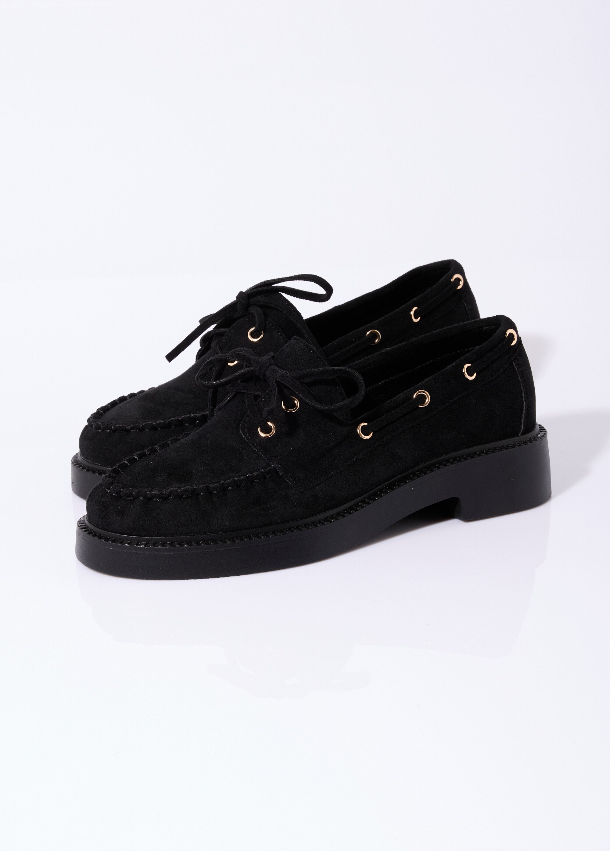 Mocassins en suédine avec oeillets métal Femme Noir COVQG8-062 DE1