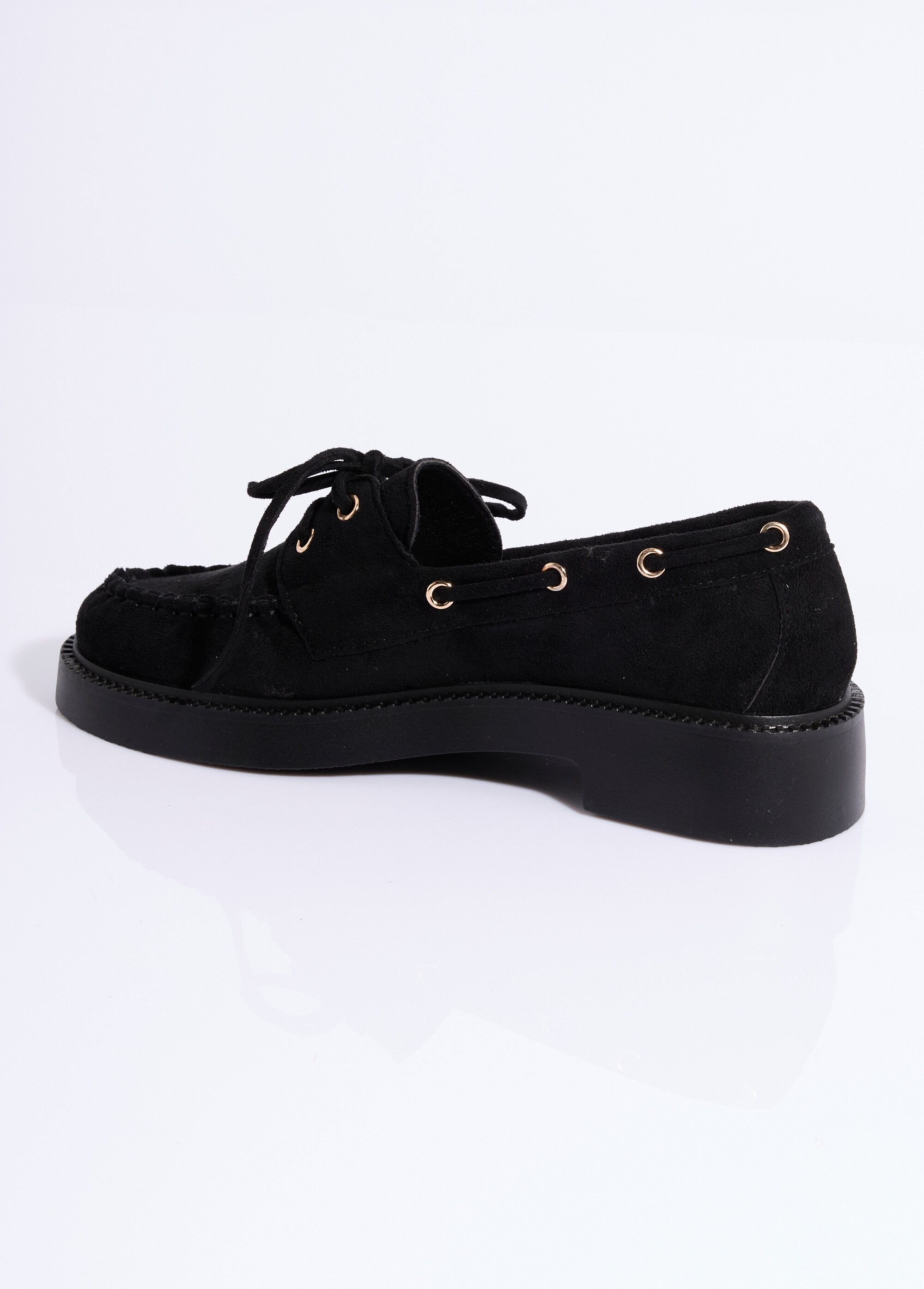 Mocassins en suédine avec oeillets métal Femme Noir COVQG8-062 DO1