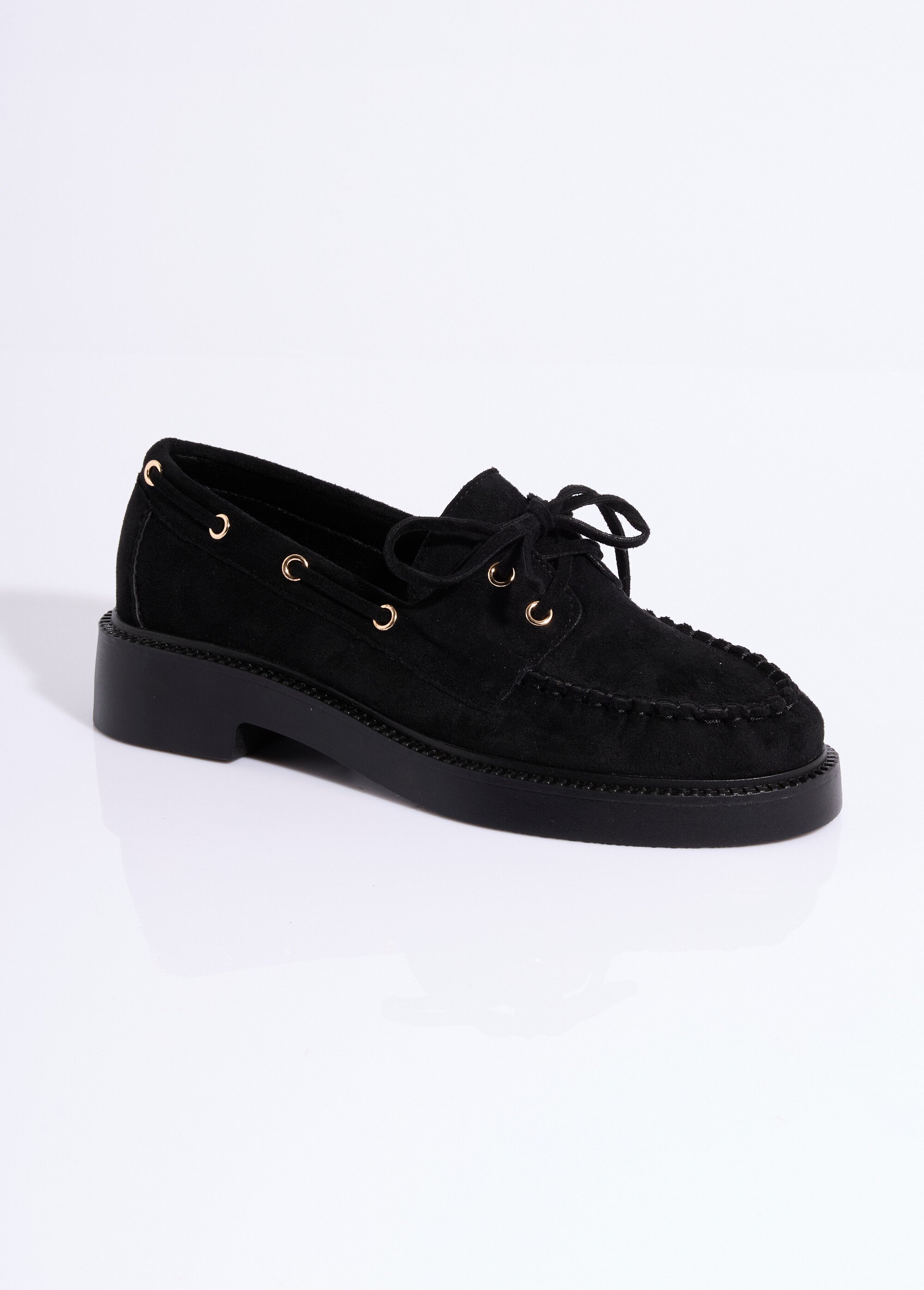 Mocassins en suédine avec oeillets métal Femme Noir COVQG8-062 FA1