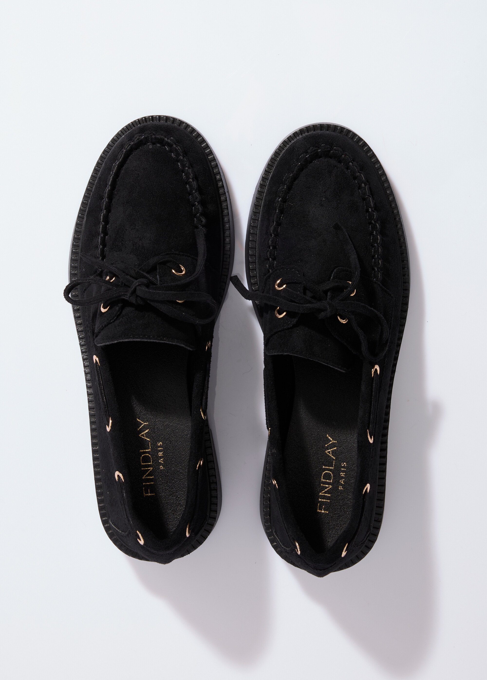 Mocassins en suédine avec oeillets métal Femme Noir COVQG8-062 OV1