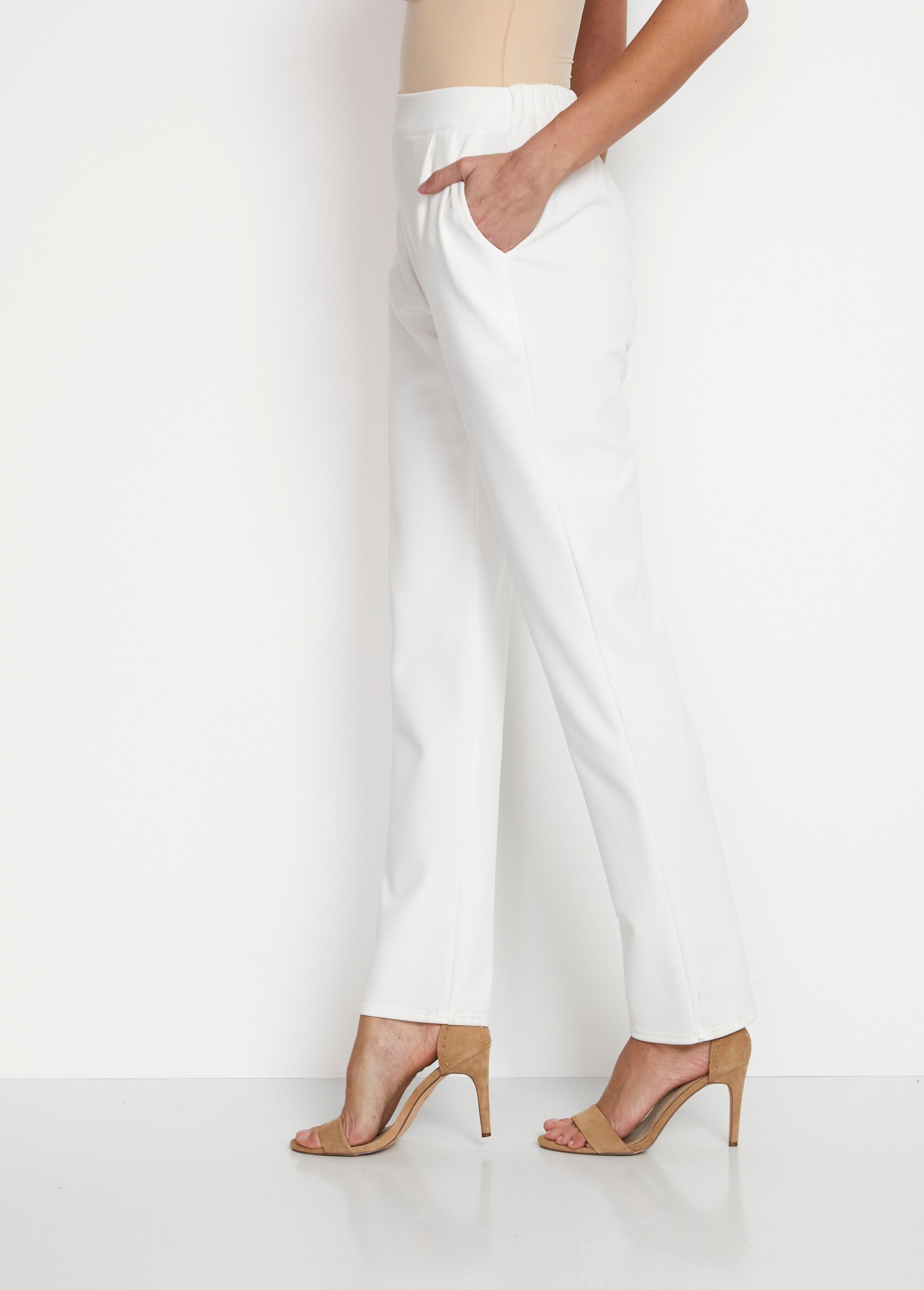 Pantalon droit taille semi-élastiquée Femme Blanc NANNY DR1