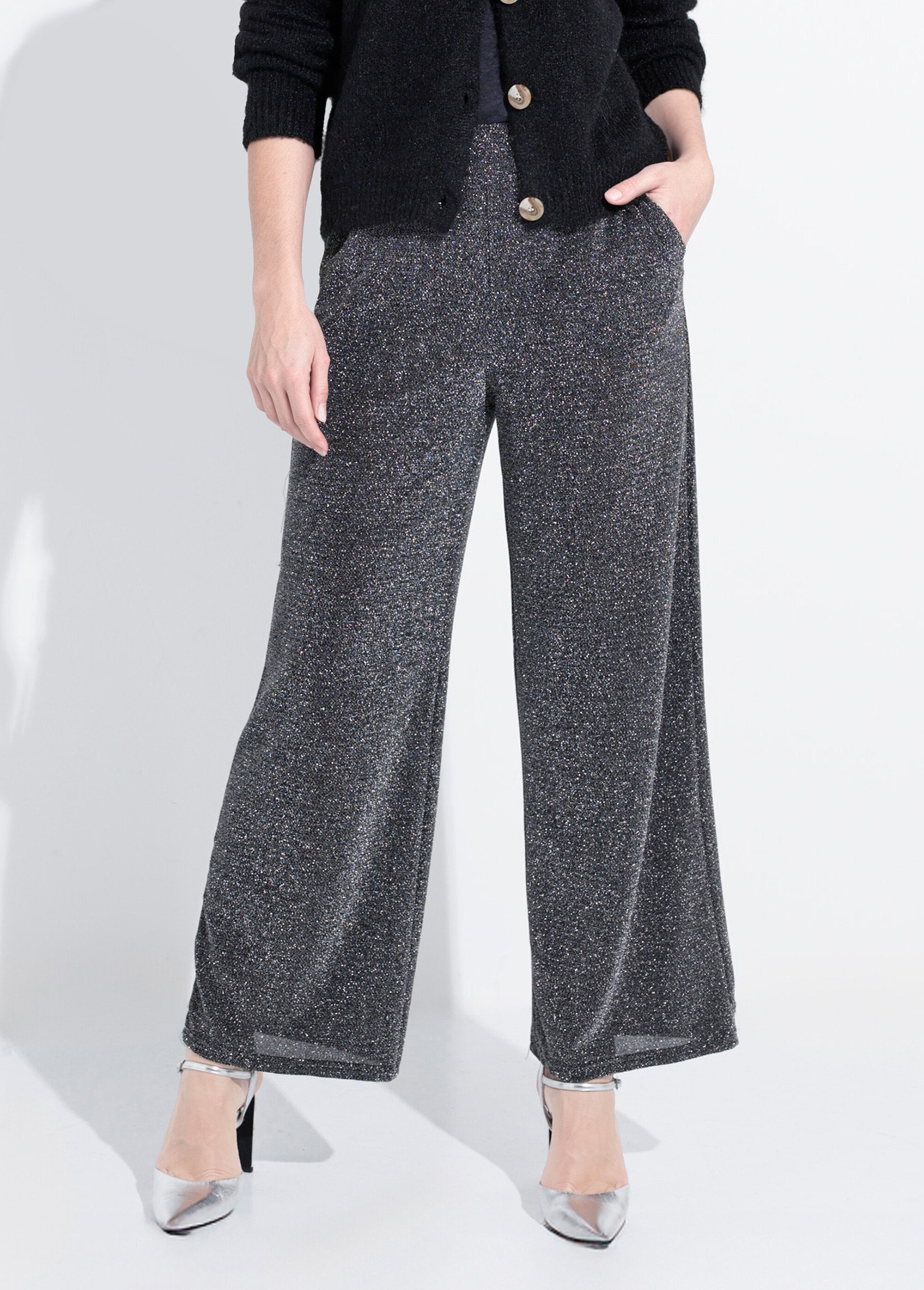 Pantalon élastiqué effet pailleté Femme Argenté IA-D560 FA1