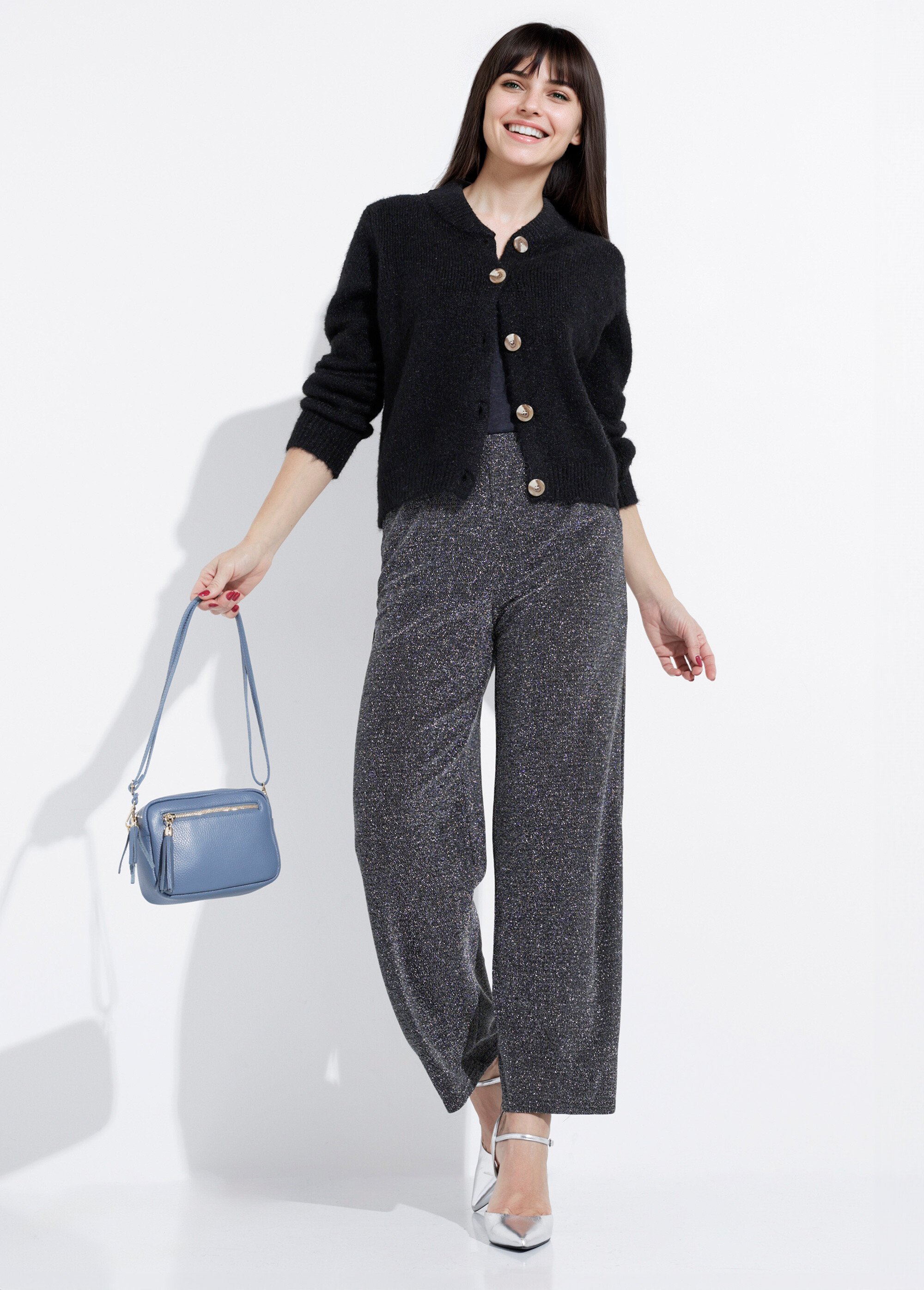 Pantalon élastiqué effet pailleté Femme Argenté IA-D560 MV1