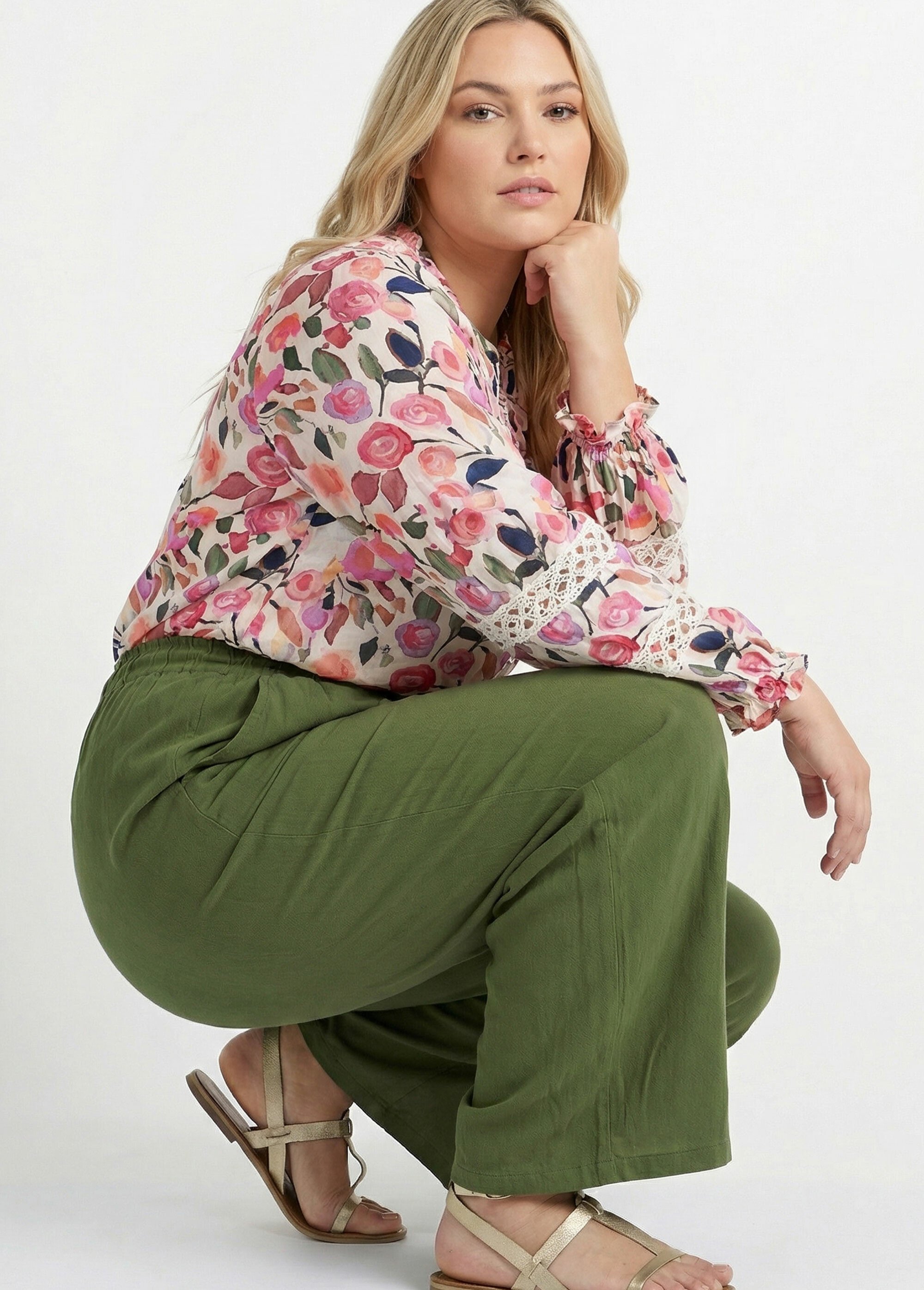 Pantalon fluide avec lin, effet naturel