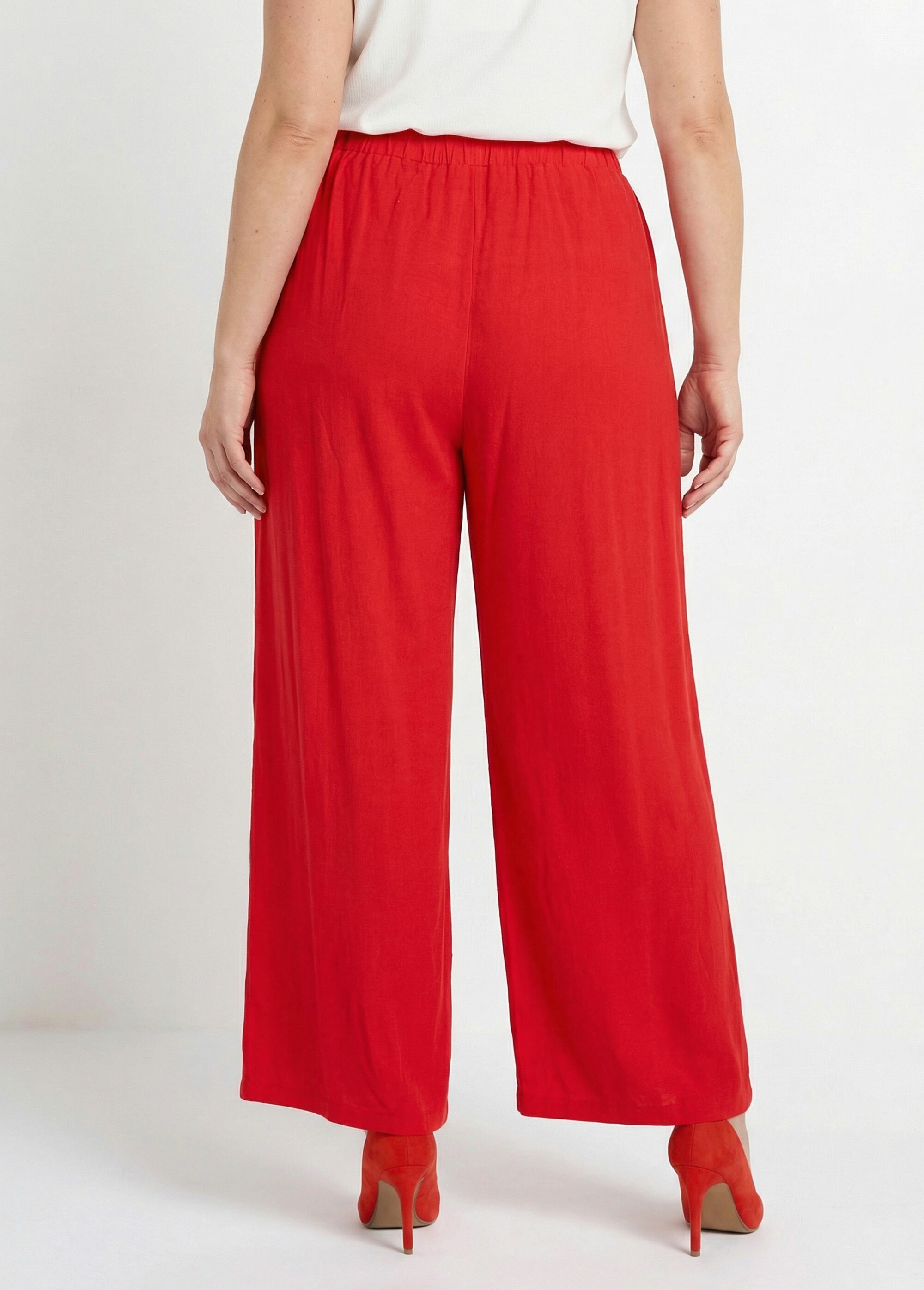 Pantalon fluide avec lin, effet naturel Femme Grande Taille Rouge MA-M900-2289 DO1