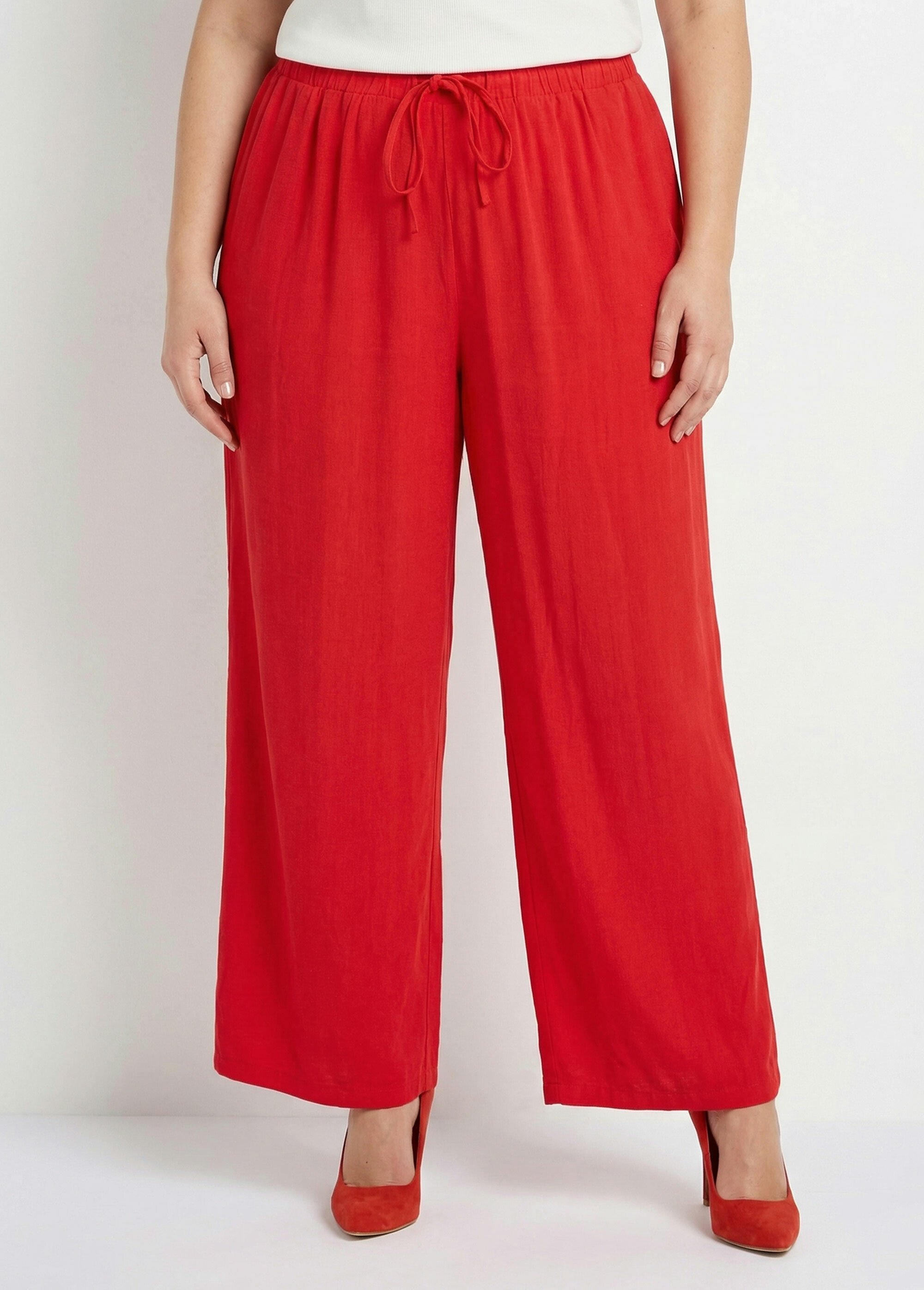 Pantalon fluide avec lin, effet naturel Femme Grande Taille Rouge MA-M900-2289 FA1