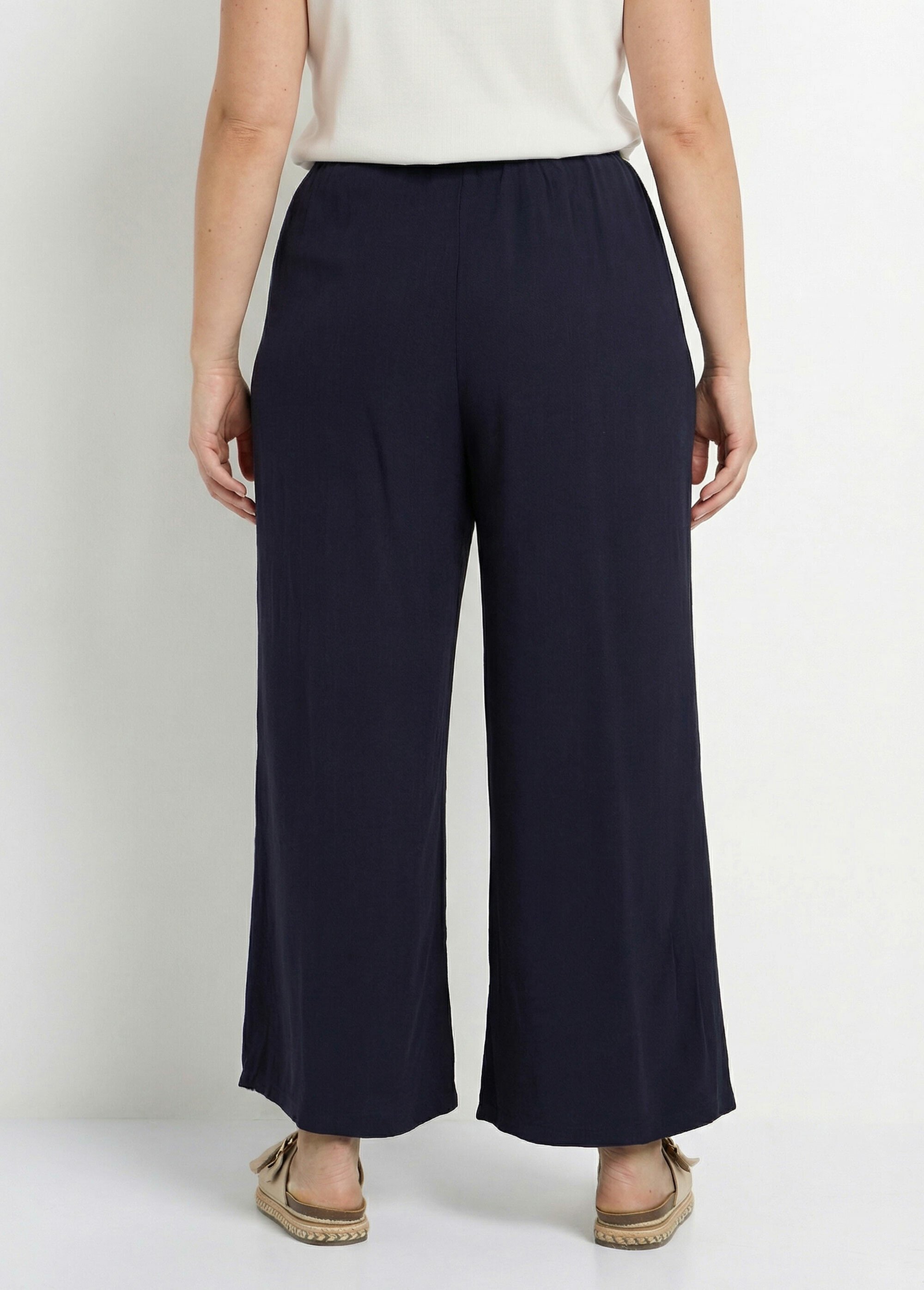 Pantalon fluide avec lin, effet naturel Femme Grande Taille Bleu MA-M900-2289 DO1