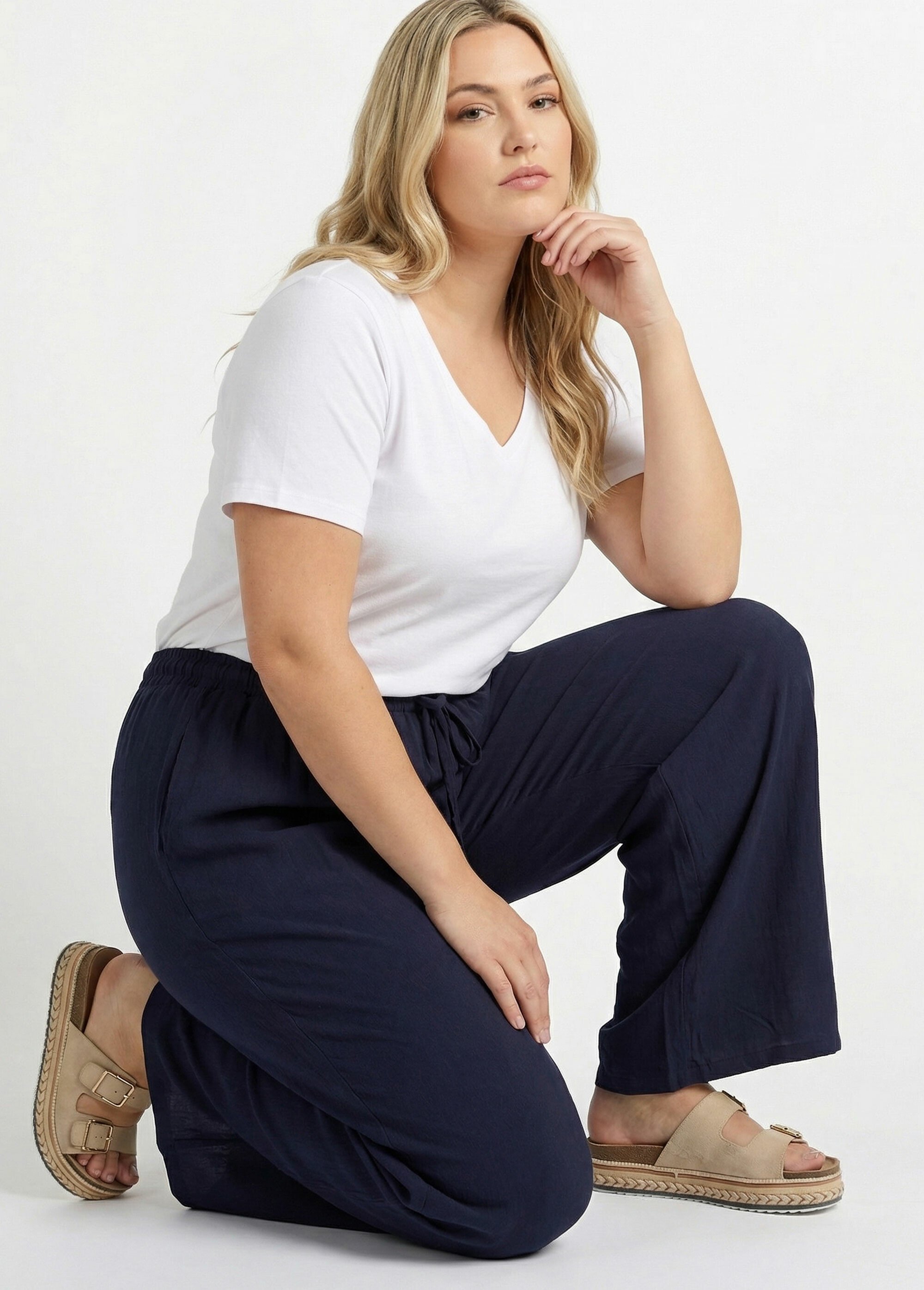 Pantalon fluide avec lin, effet naturel
