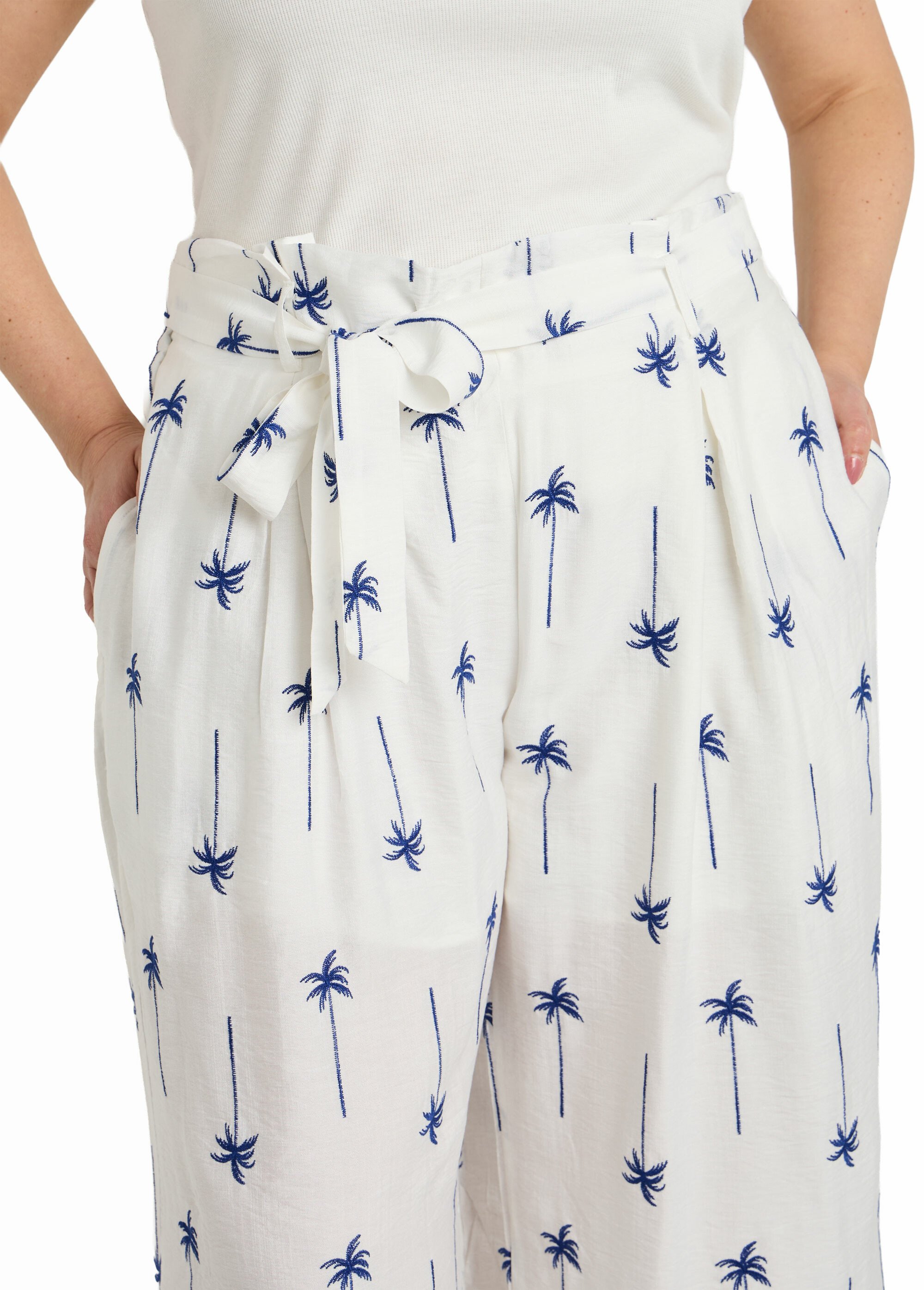 Pantalon large avec broderies palmiers
