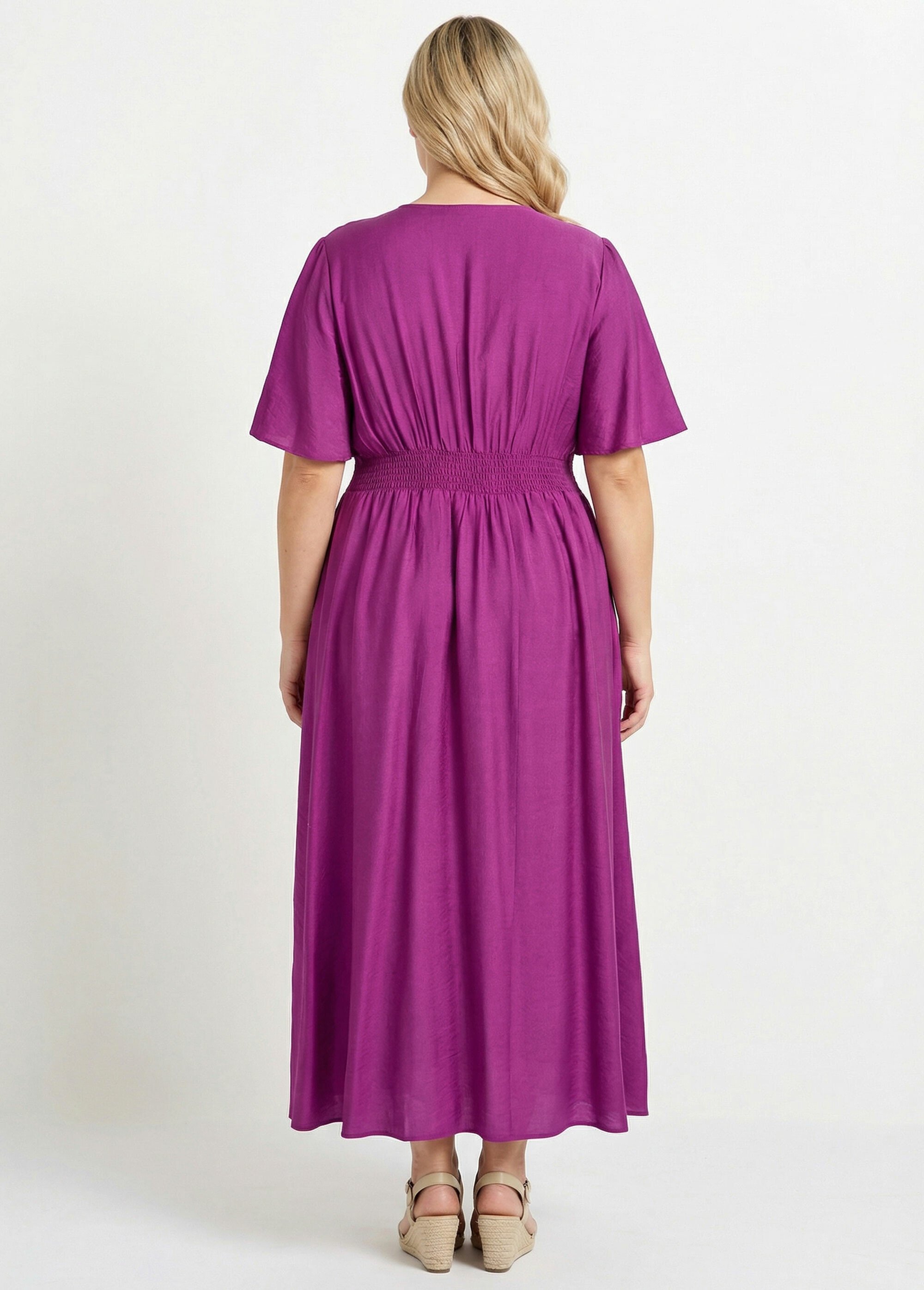 Robe longue taille haute plissée, col V Femme Grande Taille Violet MA-M1107-2196 DO1