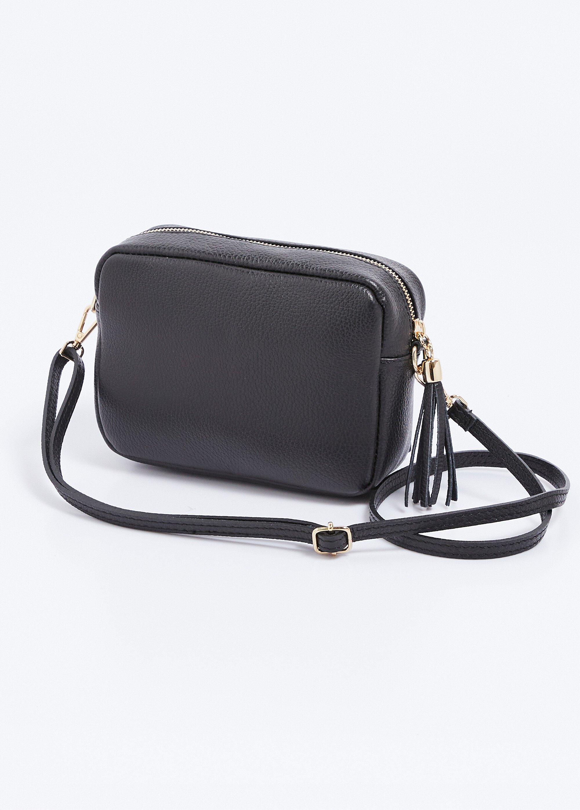 Sac bandoulière rectangulaire zippé cuir grainé Femme Noir ULORIA FA1