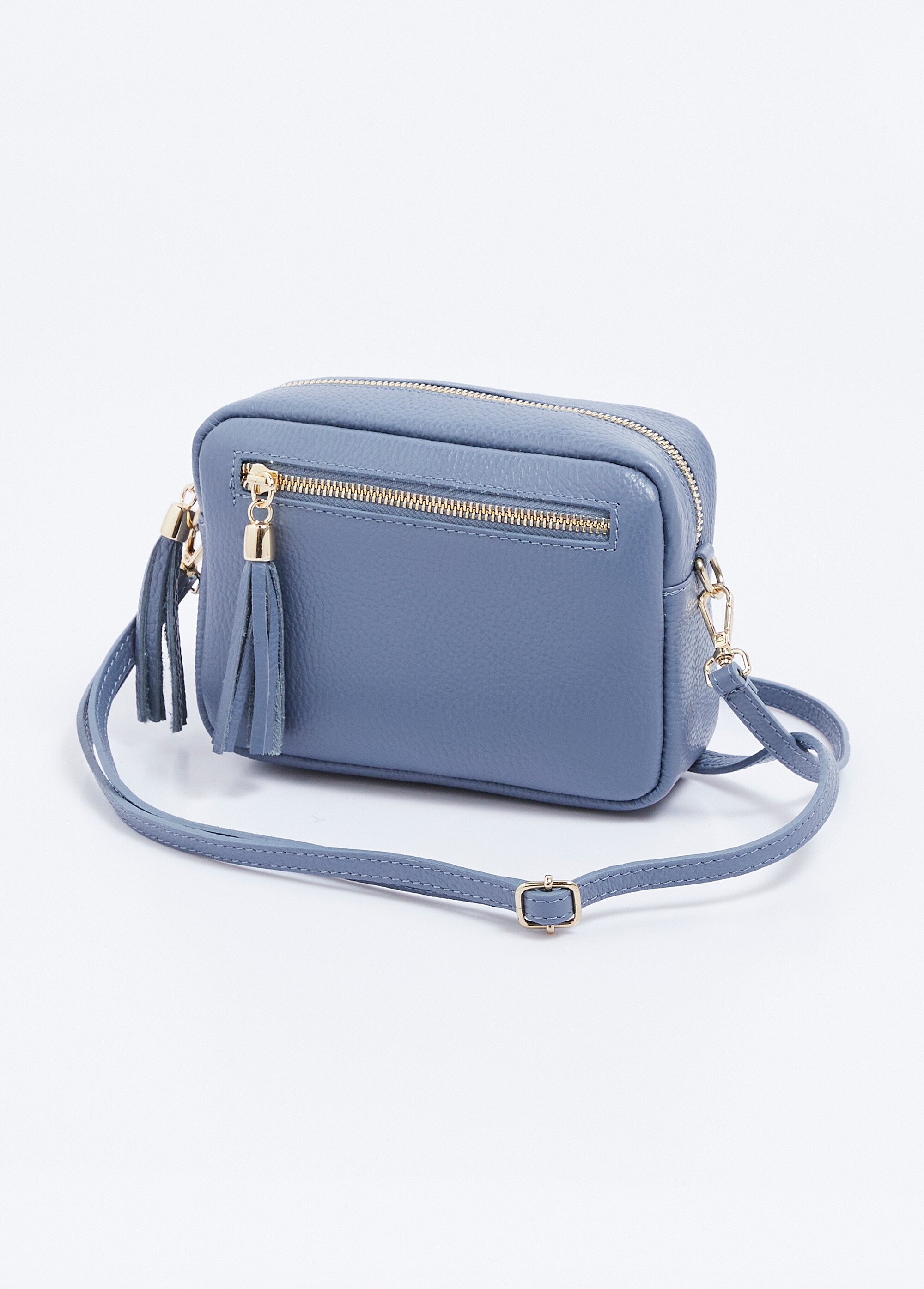 Sac bandoulière rectangulaire zippé cuir grainé