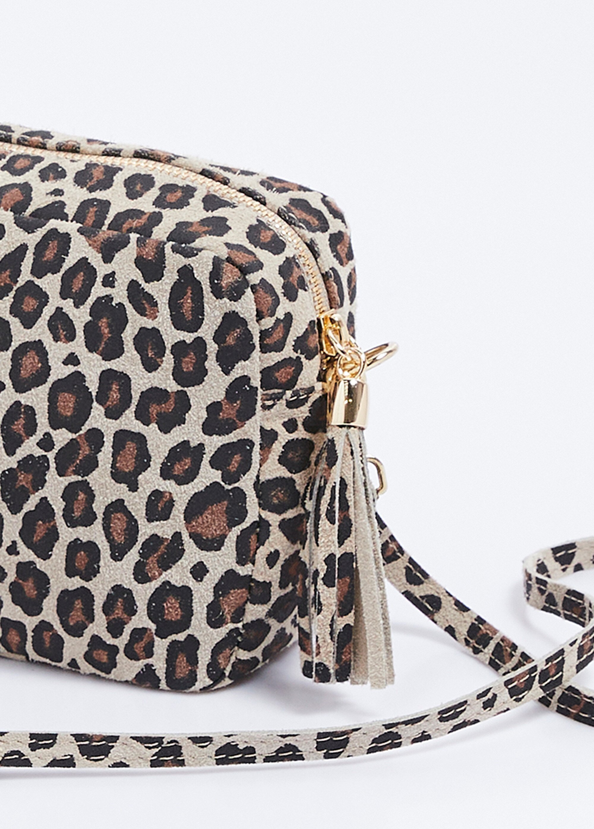 Sac bandoulière rectangulaire zippé cuir grainé