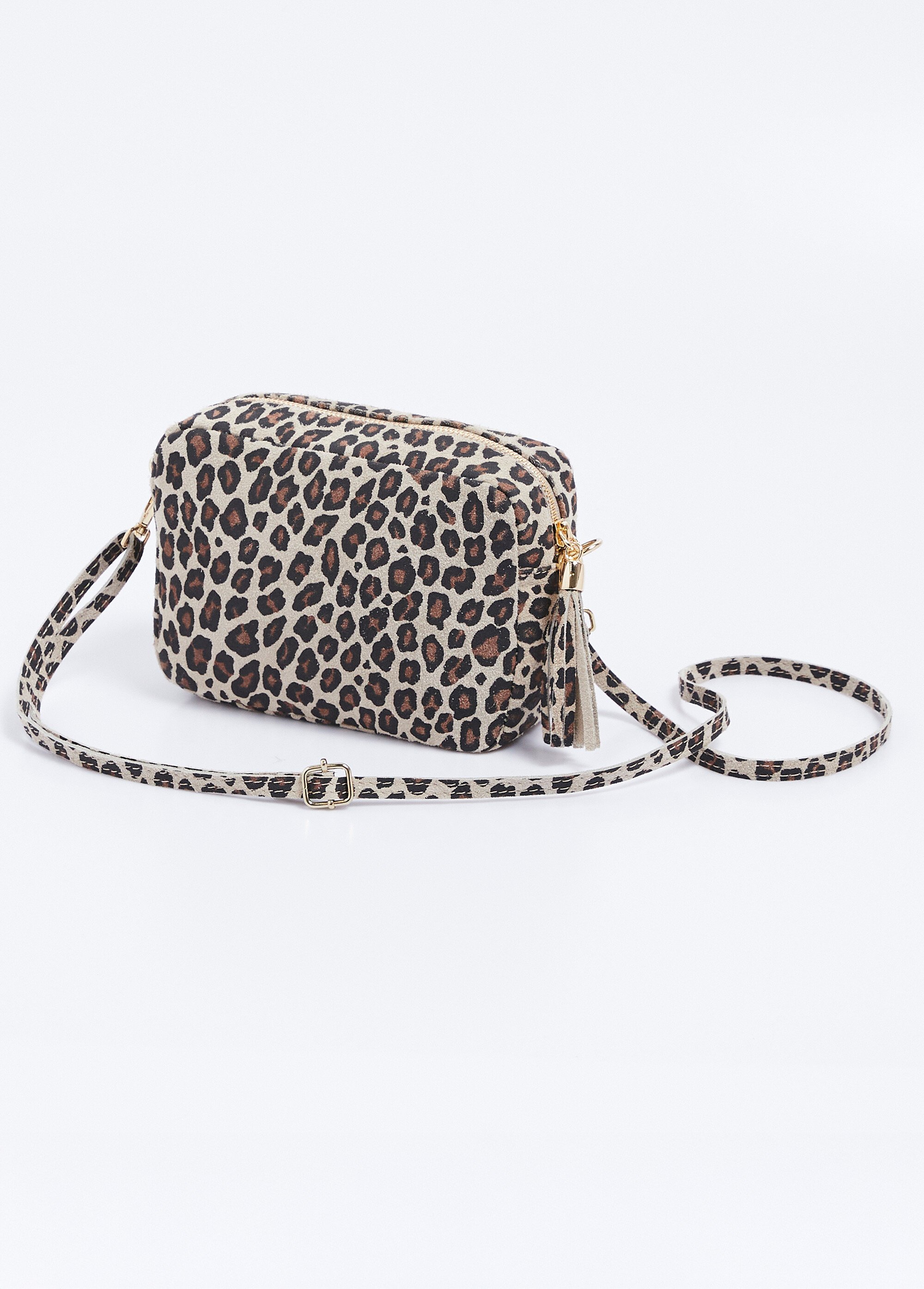 Sac bandoulière rectangulaire zippé cuir grainé