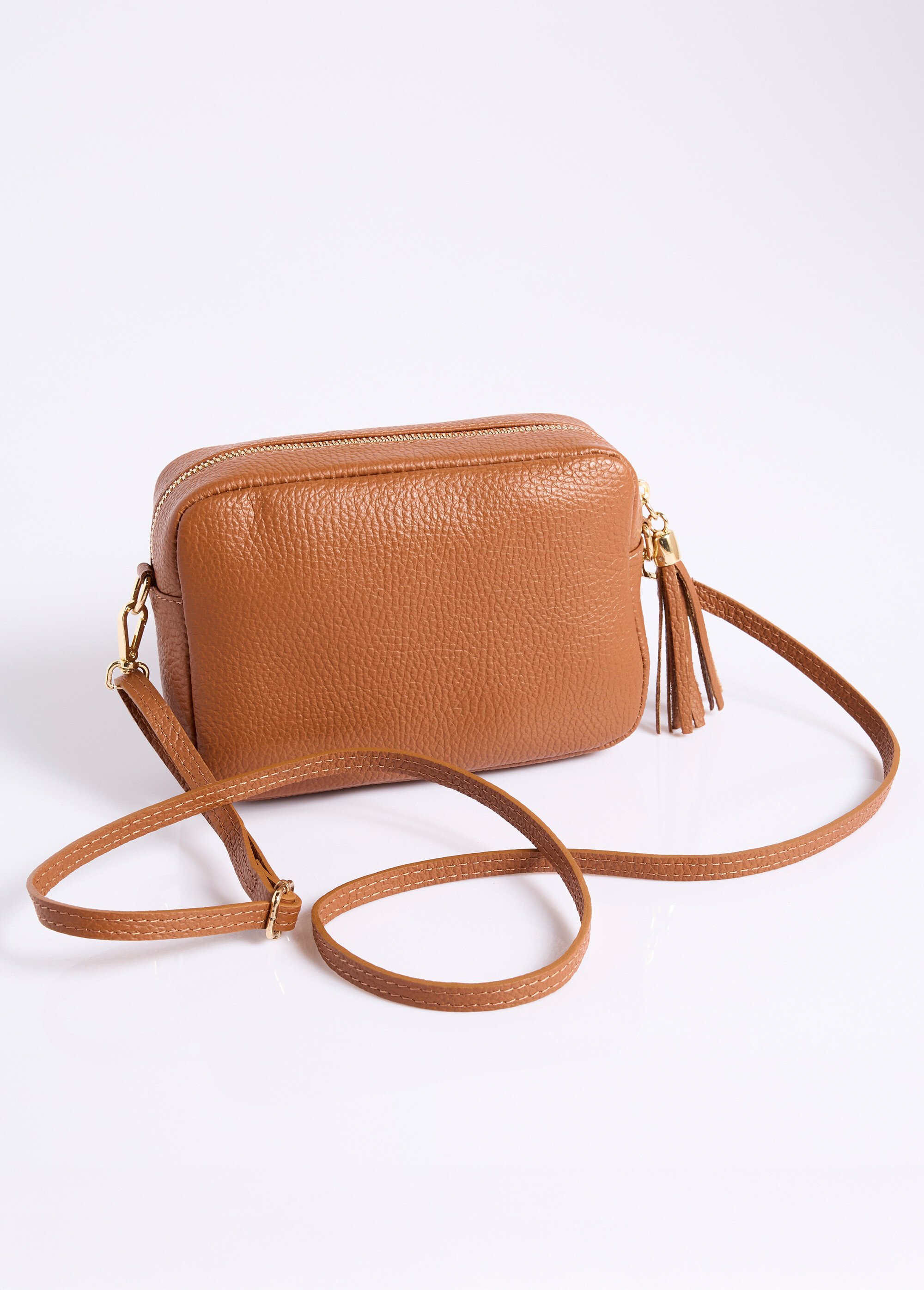 Sac bandoulière rectangulaire zippé cuir grainé Femme Marron ULORIA FA1