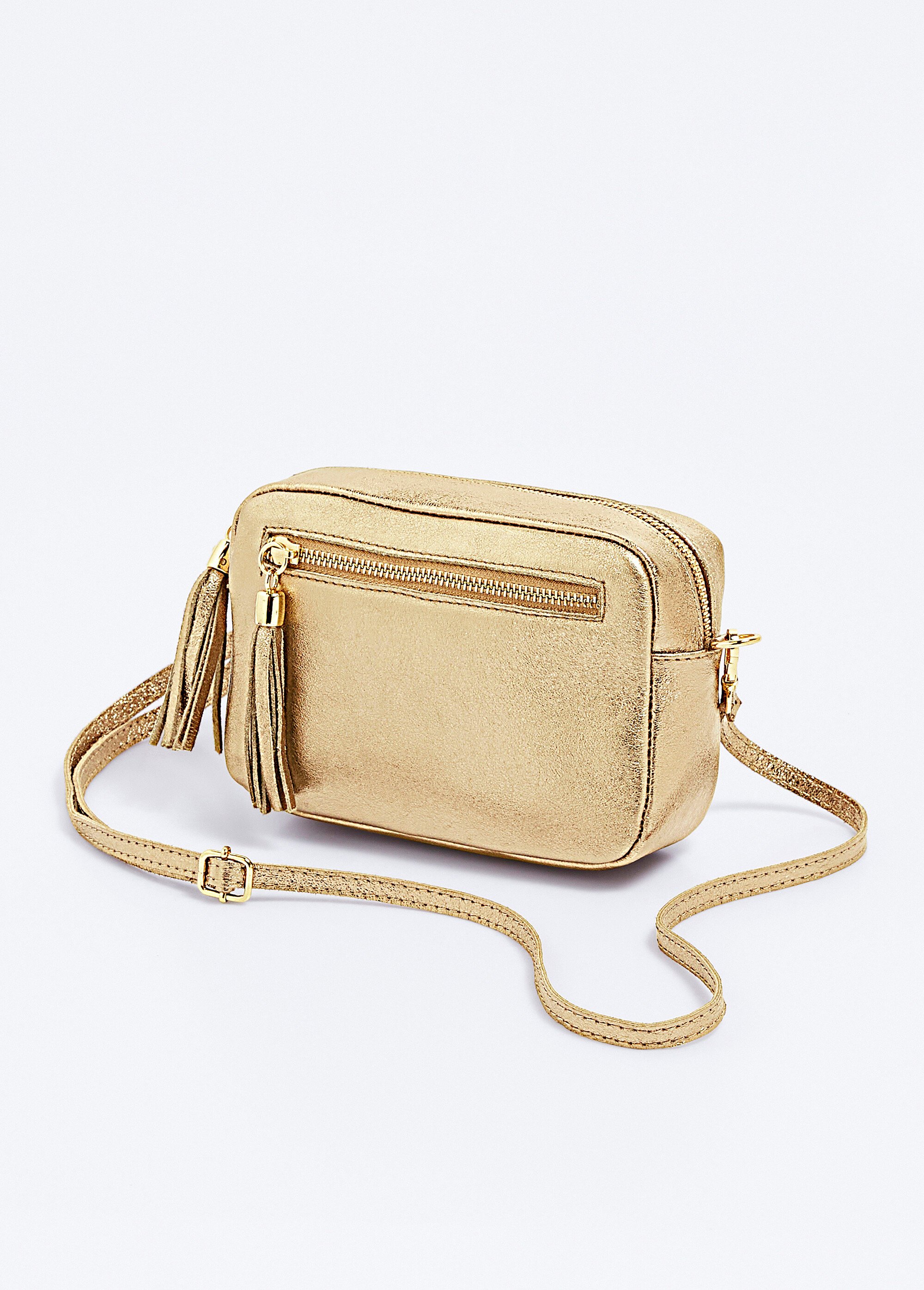 Sac bandoulière rectangulaire zippé cuir grainé Femme Doré ULORIA FA1