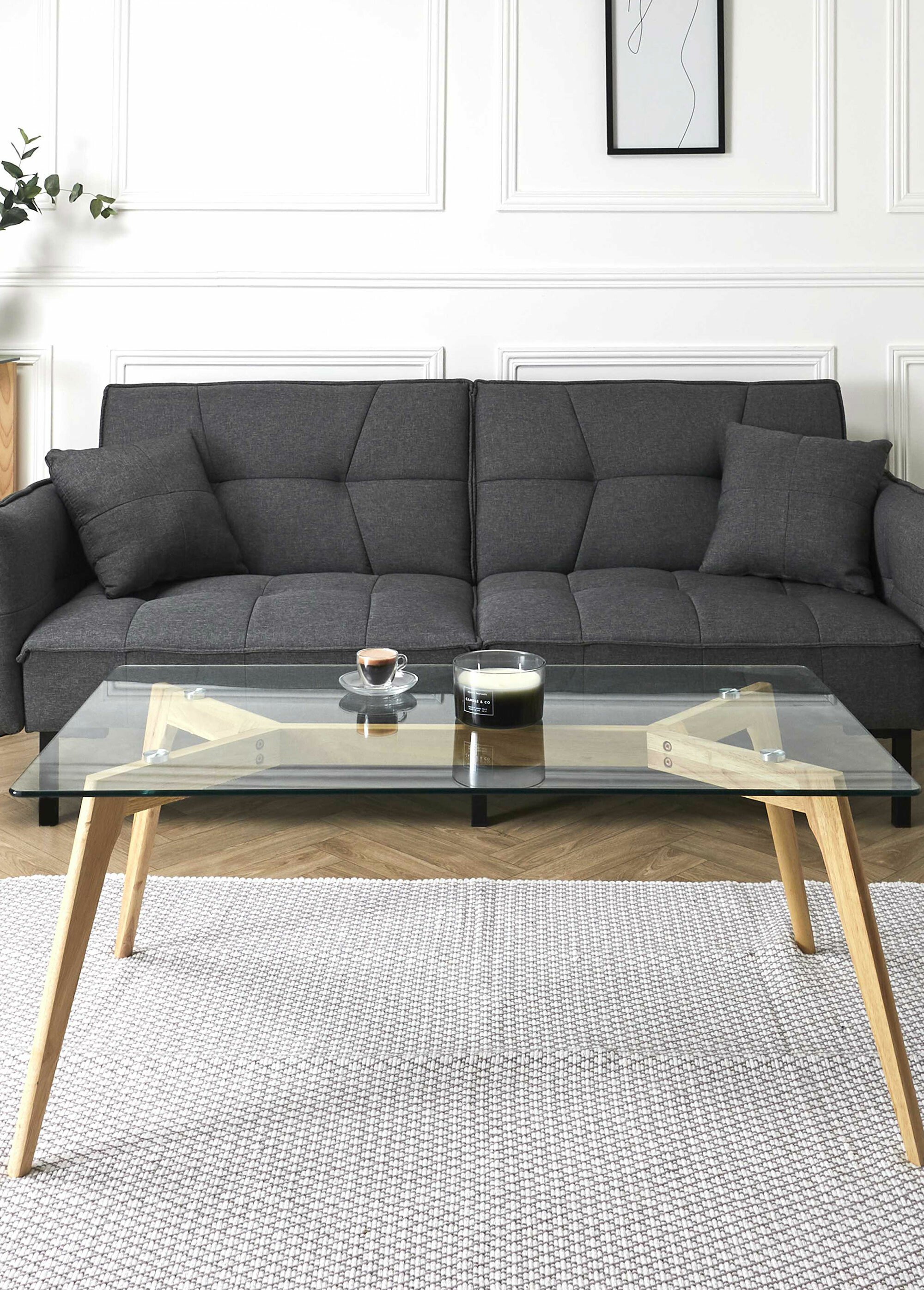 Table basse rectangle, plateau en verre TRANSPARENT ET MARRON CMP-HD3801 SI1