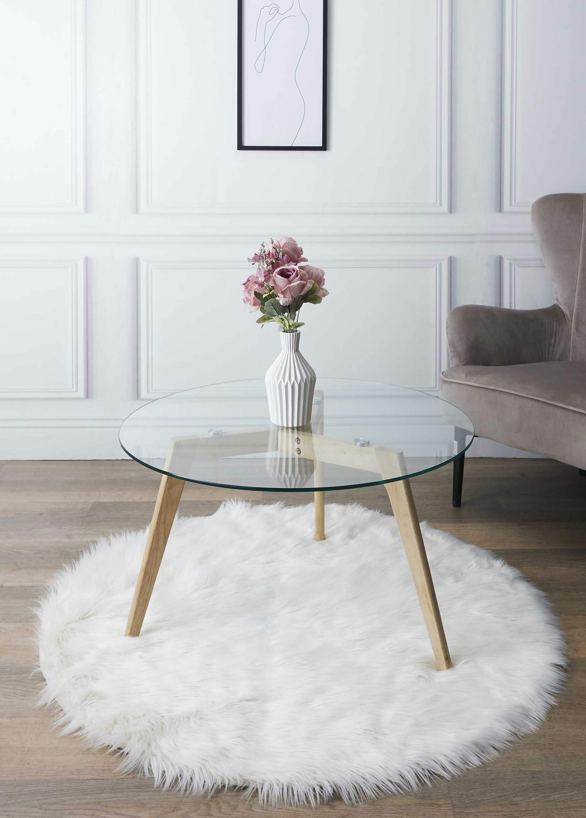 Table basse ronde avec plateau en verre TRANSPARENT ET MARRON CMP-HD3800 SI1