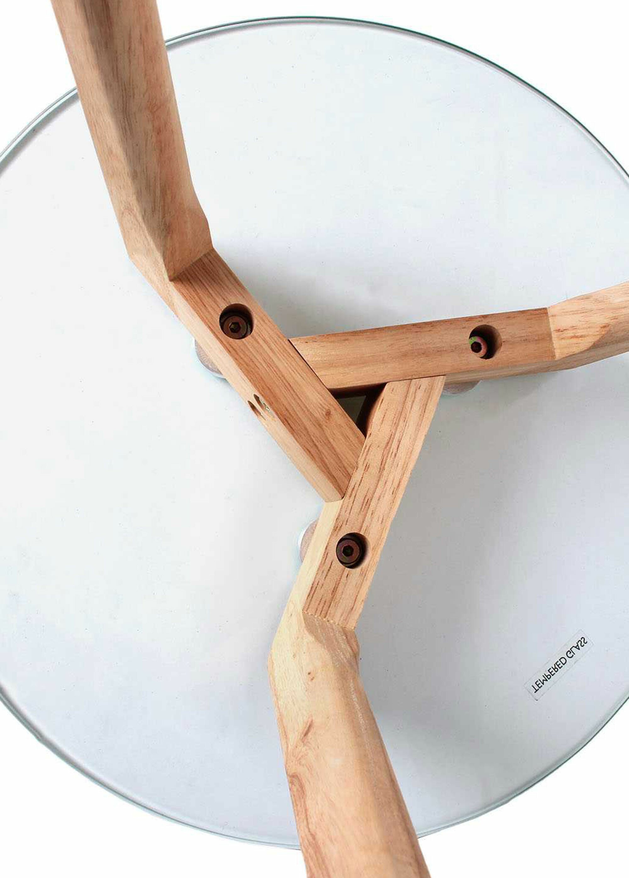 Tables plateau verre rond et pied compas