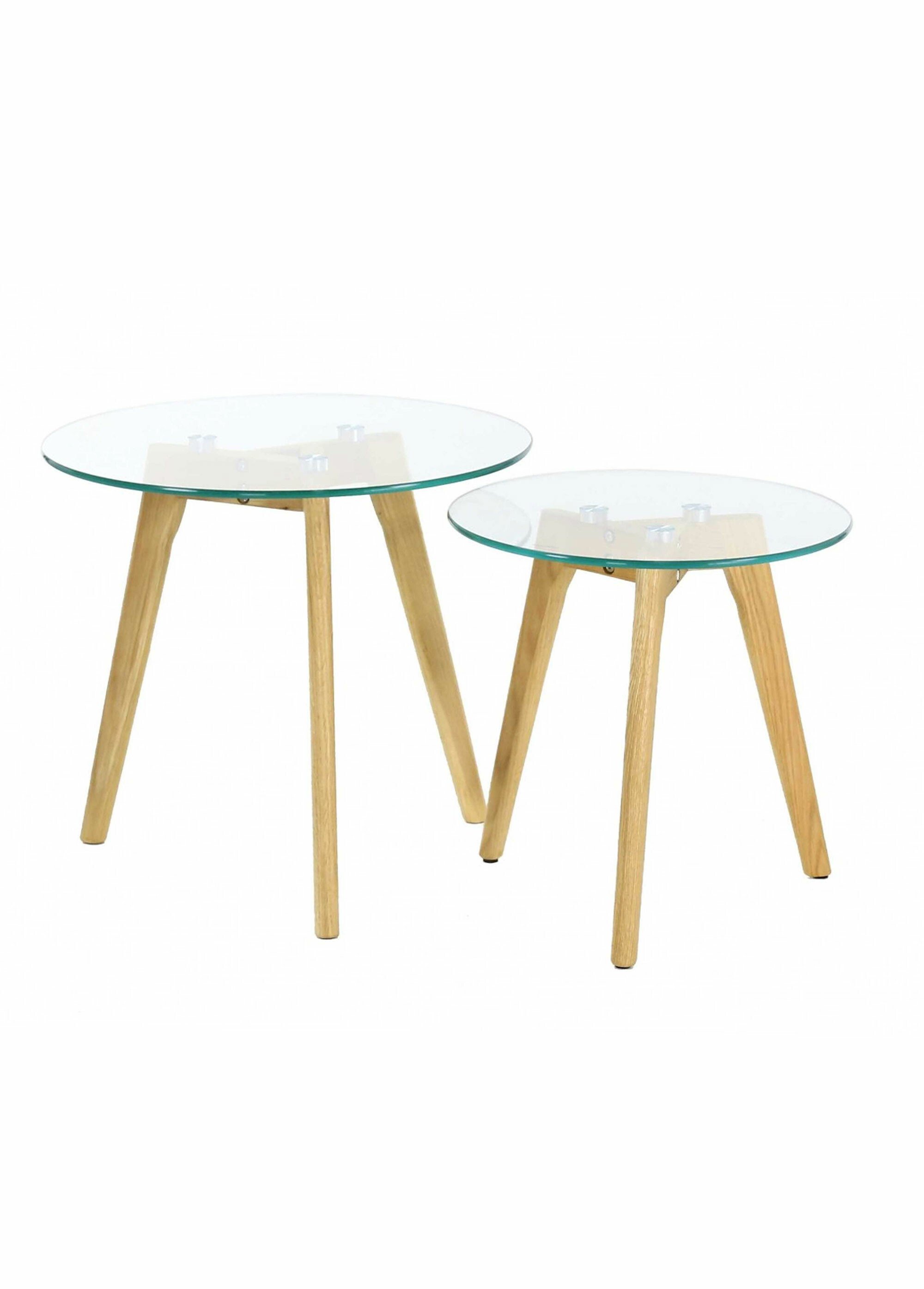 Tables plateau verre rond et pied compas