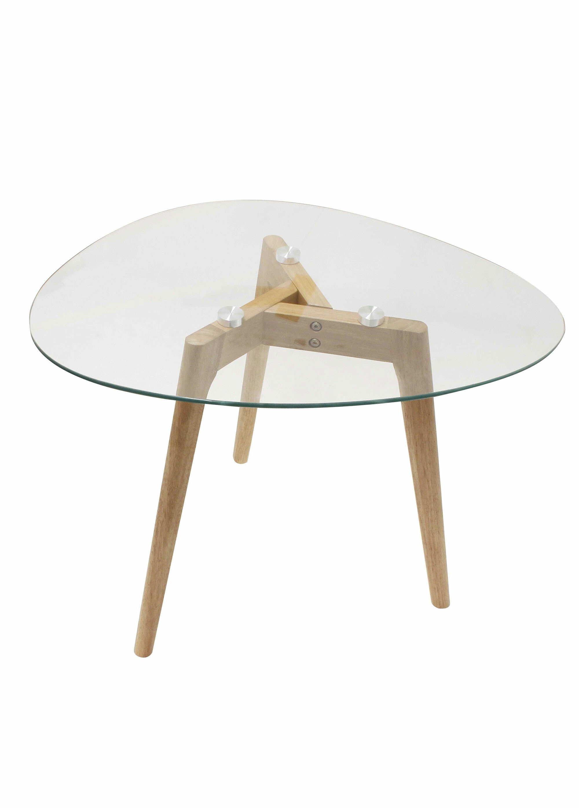Tables verre forme galet et pied compas