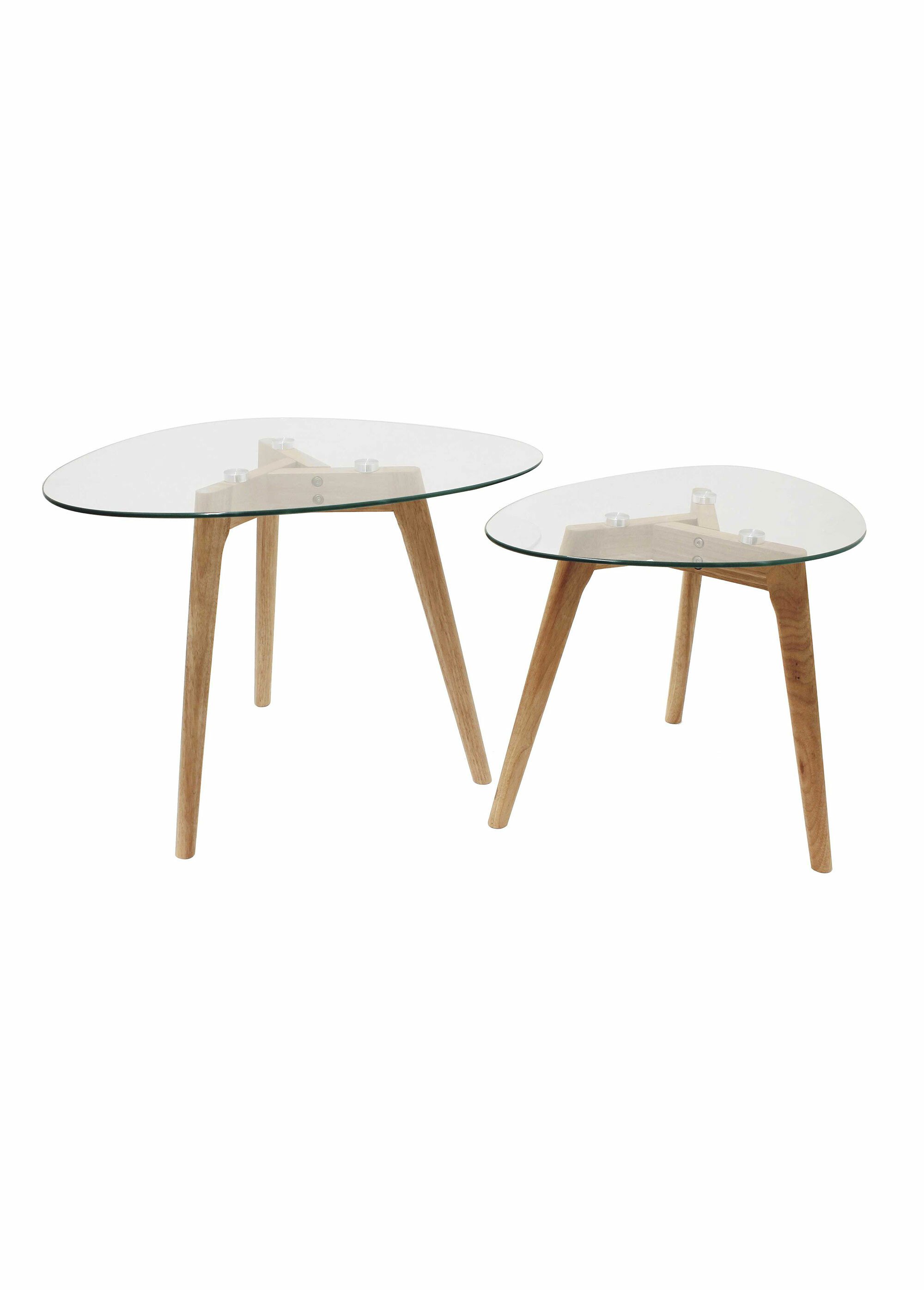 Tables verre forme galet et pied compas