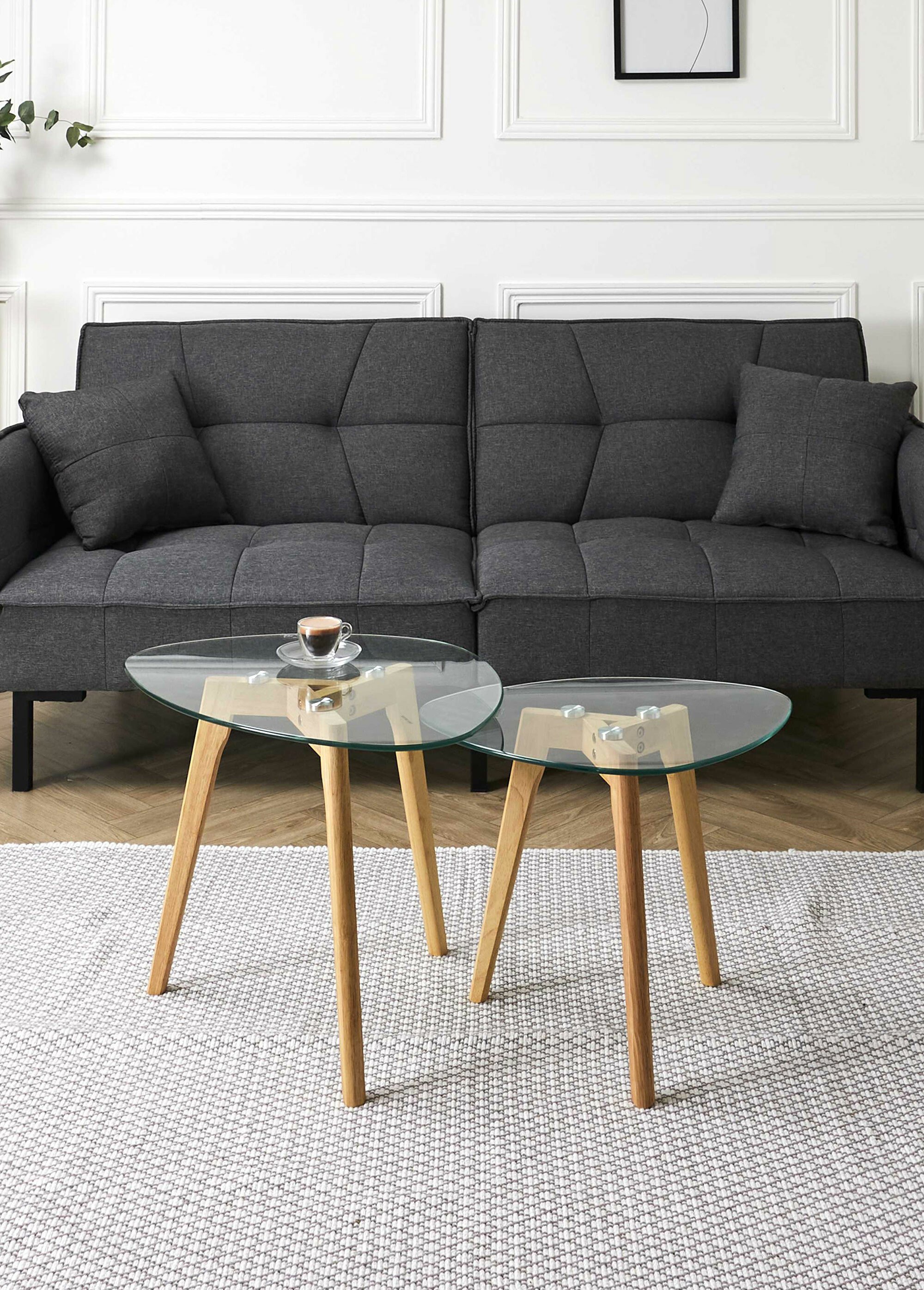 Tables verre forme galet et pied compas TRANSPARENT ET BEIGE CMP-HD3212 SI1