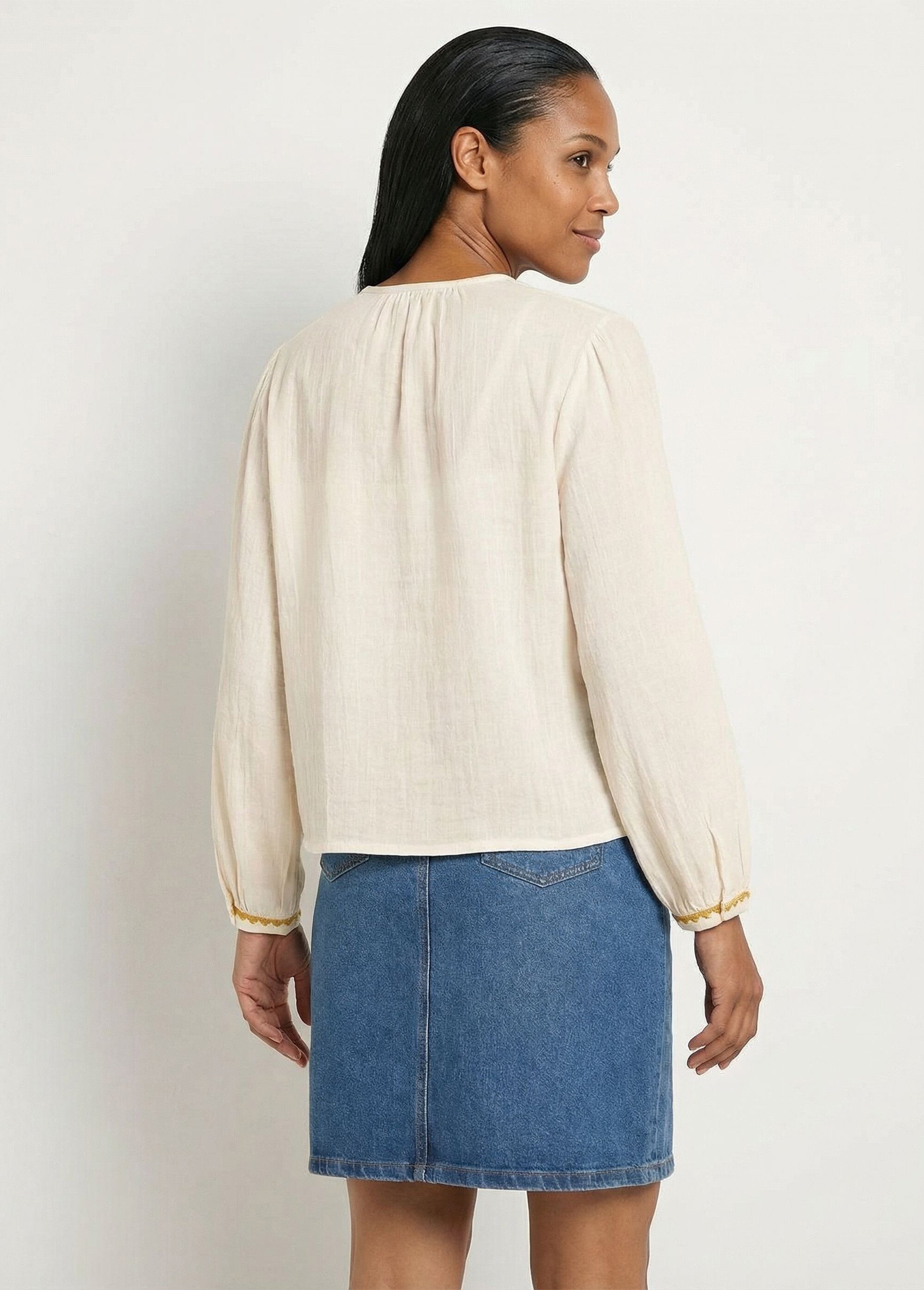 Tunique brodée ample gaze de coton boutonnée Femme Blanc CAPRIA DO1