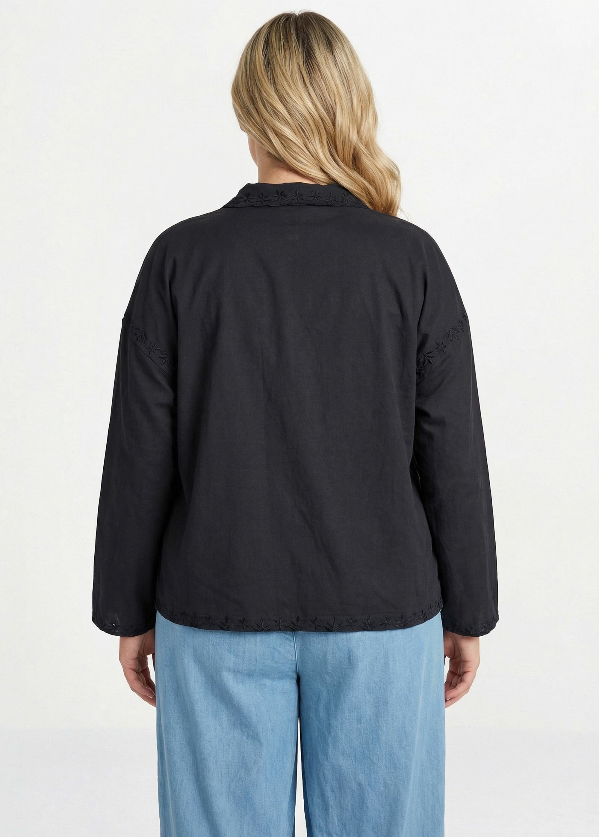 Veste twill, détails brodés motif fleurs