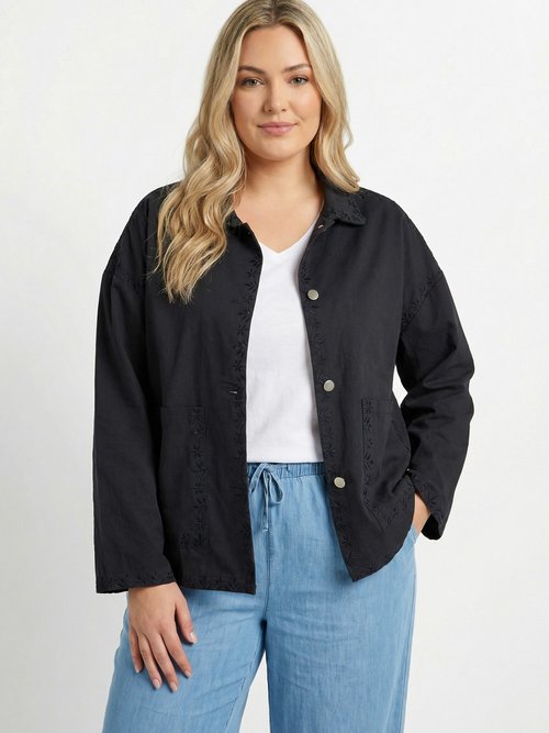 Veste twill, détails brodés motif fleurs Femme Grande Taille Bleu MA-M1223-1855 FA1